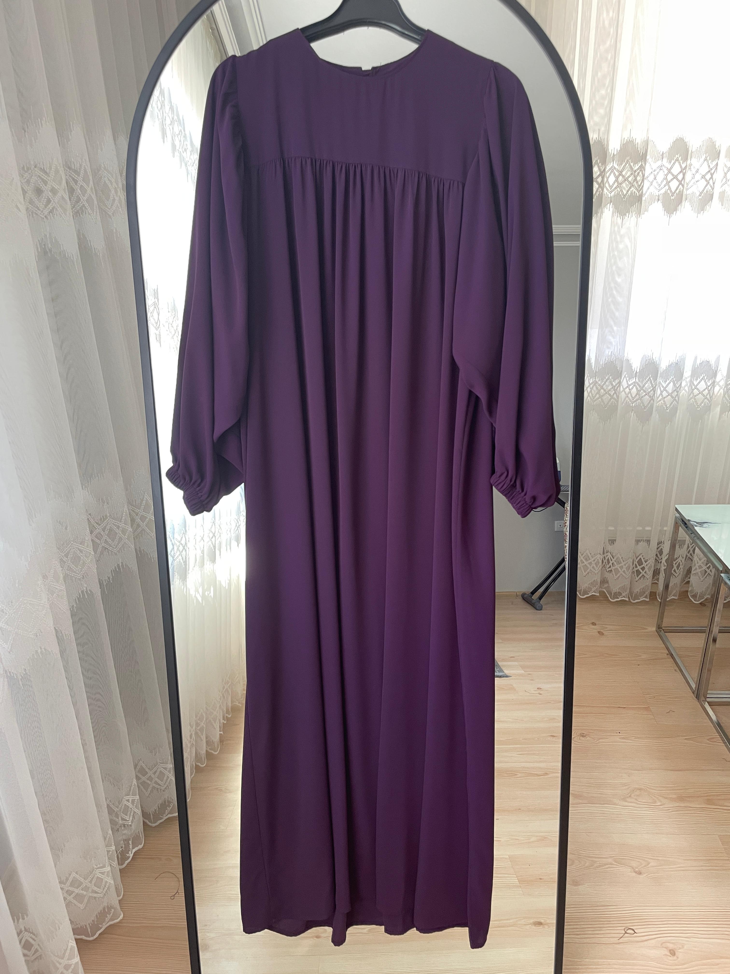 mor renk üstten robalı elbise 