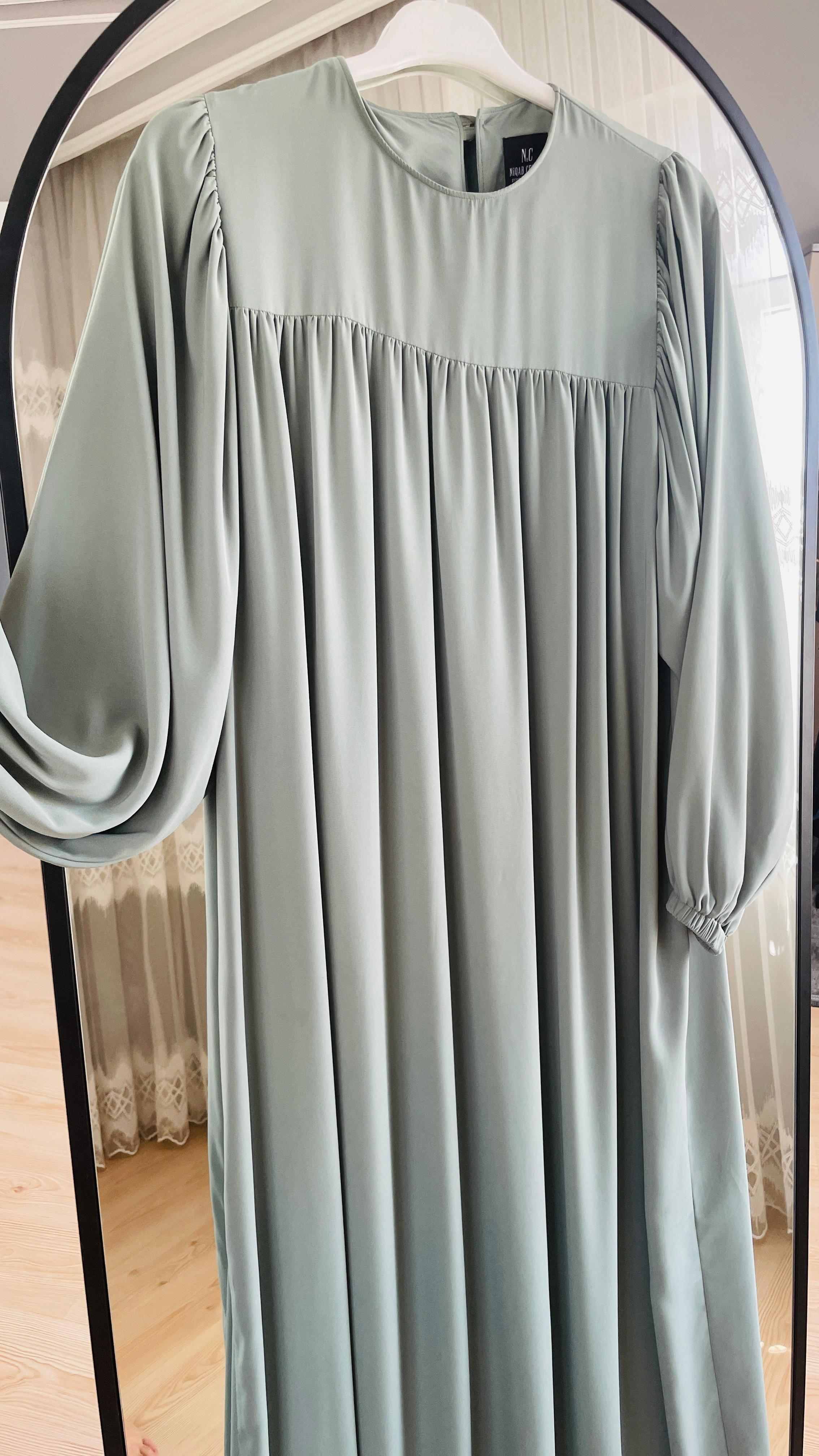 mint yeşili üstten robalı elbise