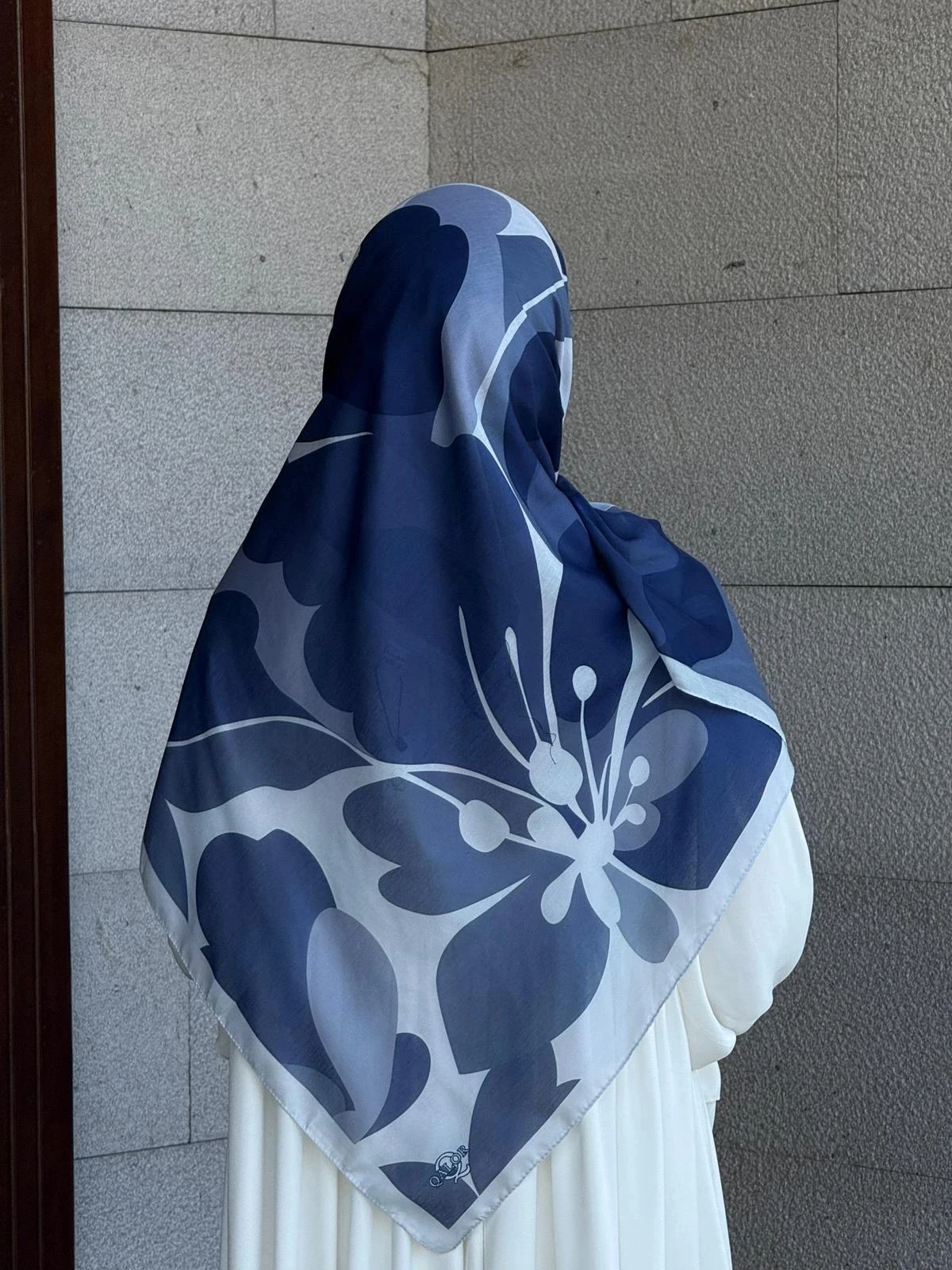 Büyük Boy Pamuklu Vera Desen Eşarp-Turkuaz