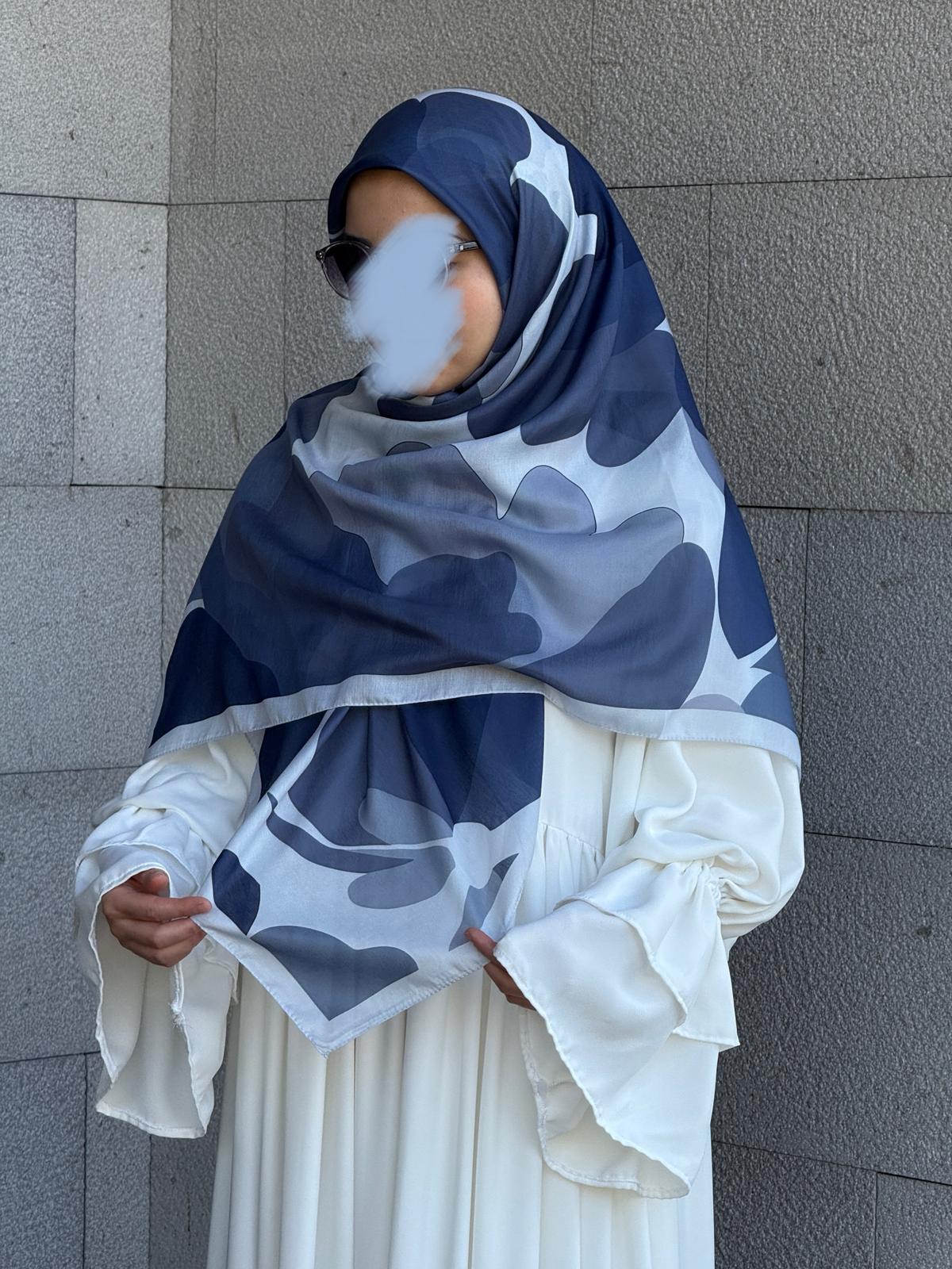 Büyük Boy Pamuklu Vera Desen Eşarp-Turkuaz