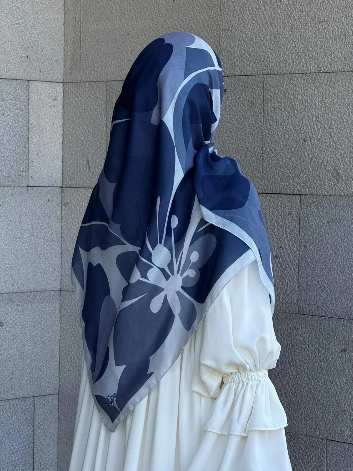 Büyük Boy Pamuklu Vera Desen Eşarp-Turkuaz