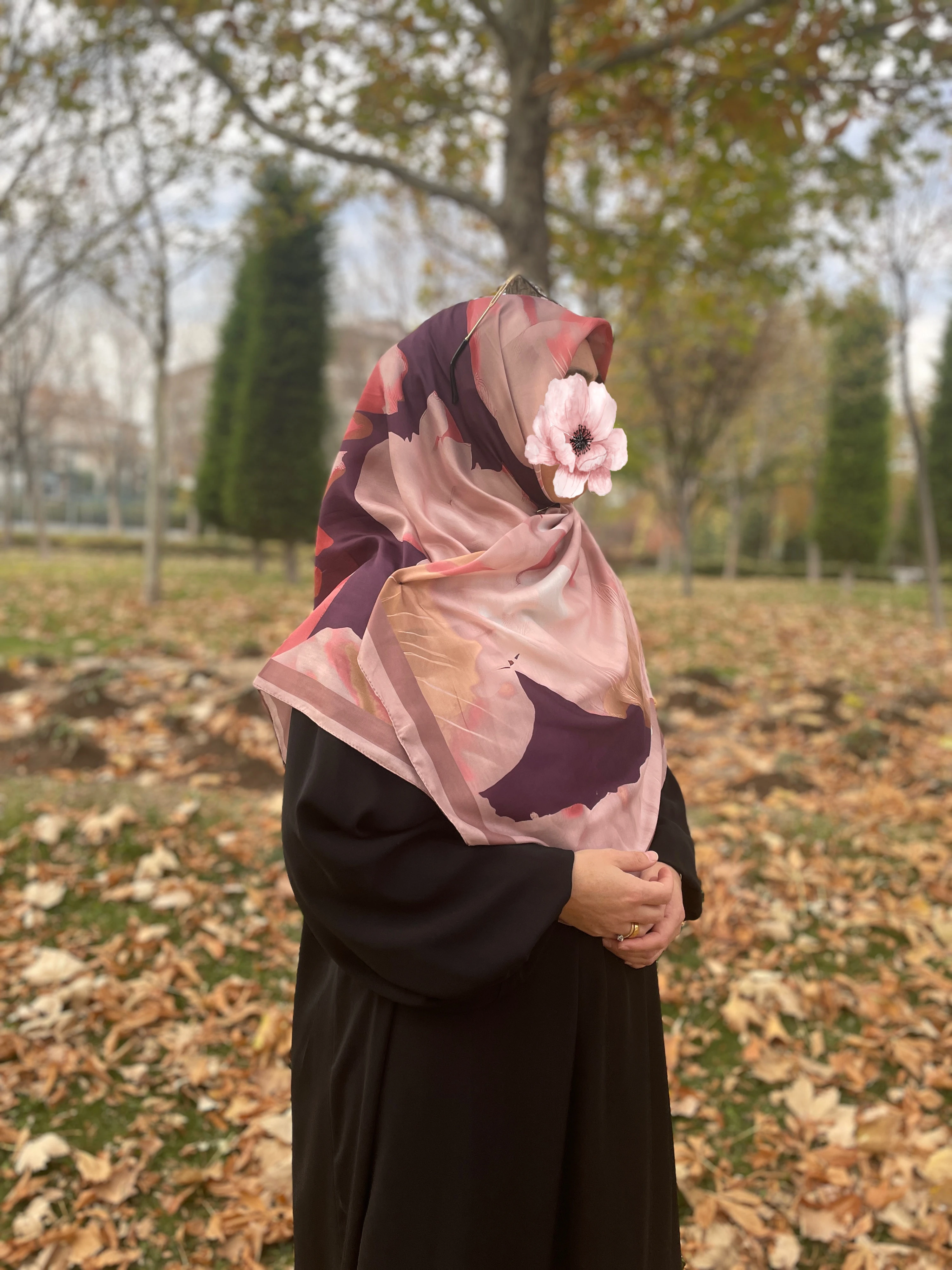 Büyük Boy Pamuklu Flora Desen Eşarp-Mürdüm