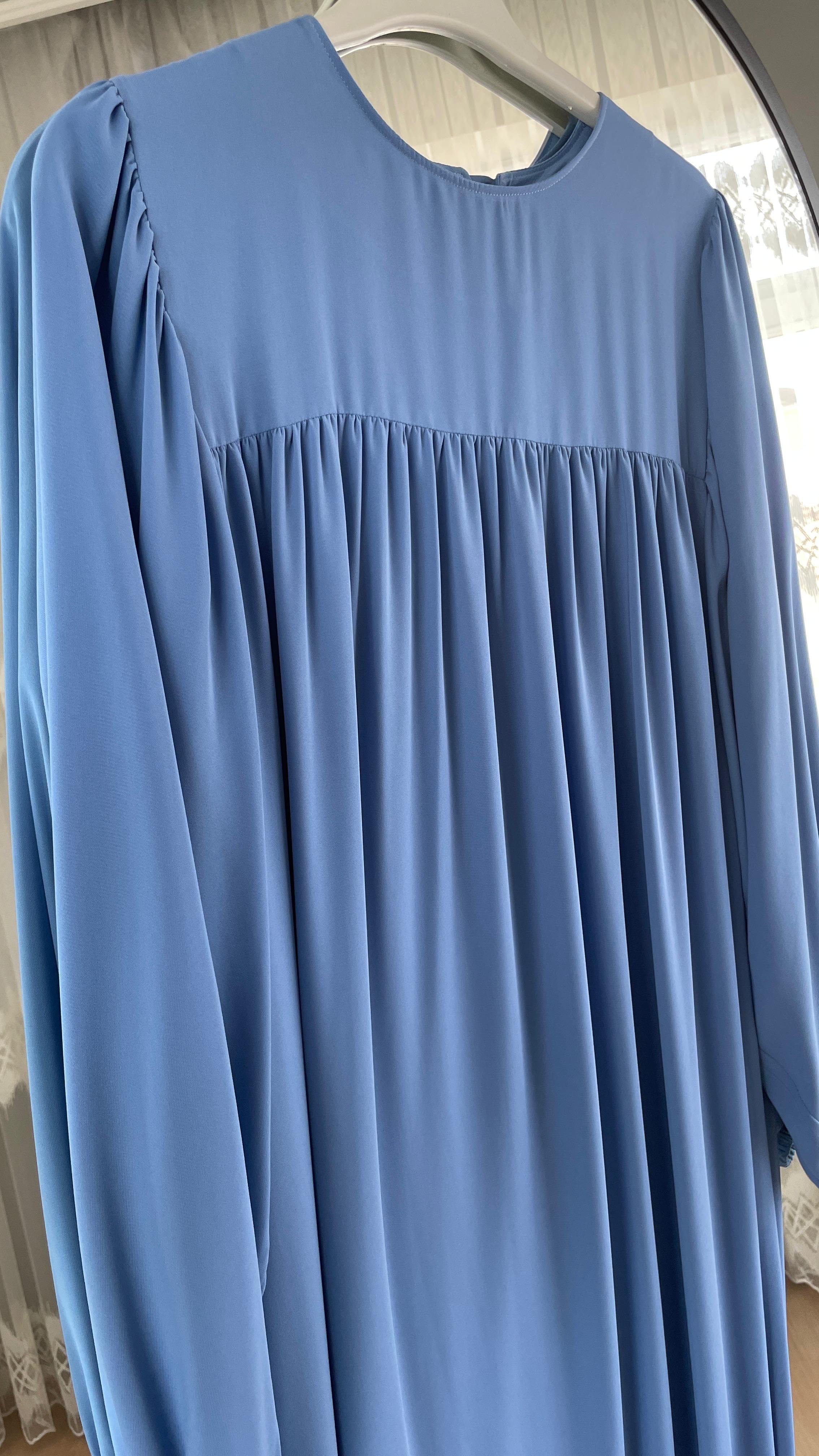 üstten robalı mavi elbise 