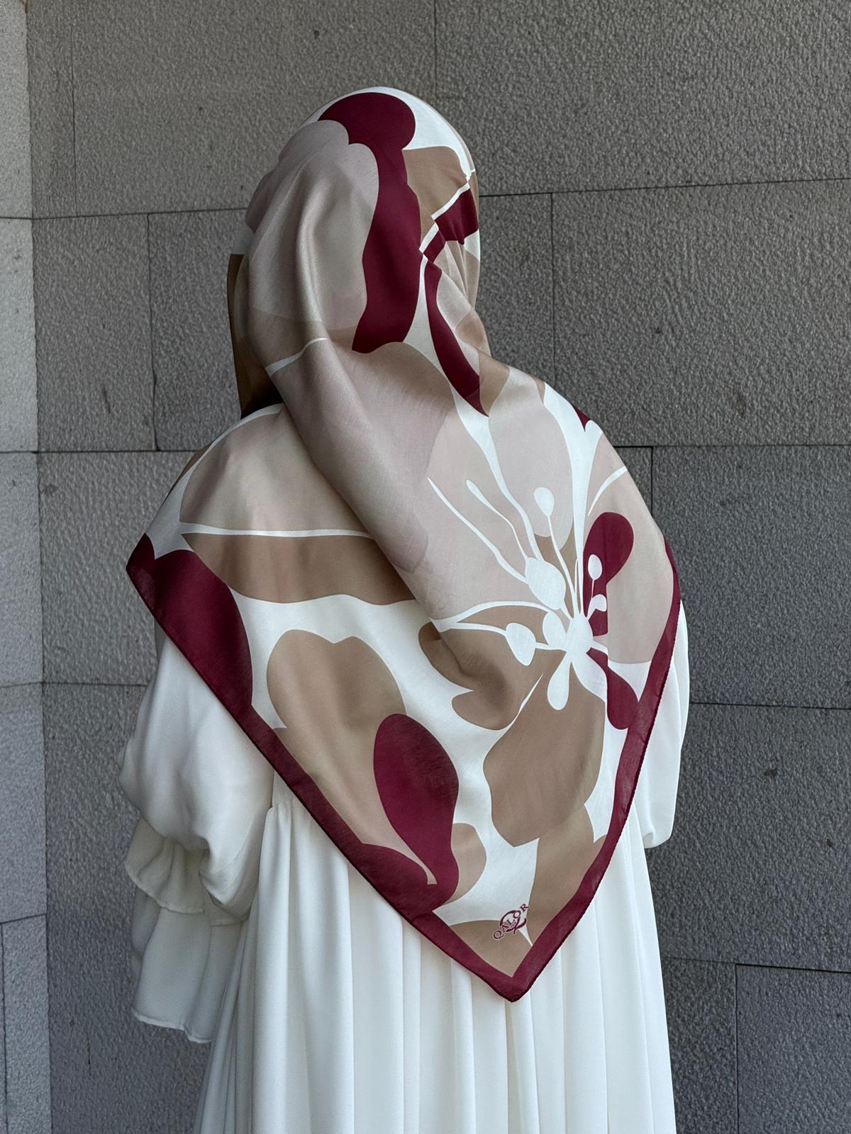 Büyük Boy Pamuklu Vera Desen Eşarp-Bordo