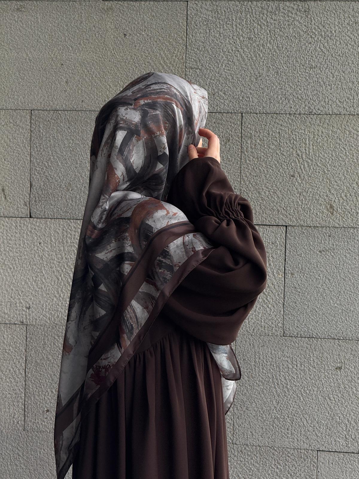 Büyük Boy Pamuklu Soft Fırça Desen Eşarp -Kahve