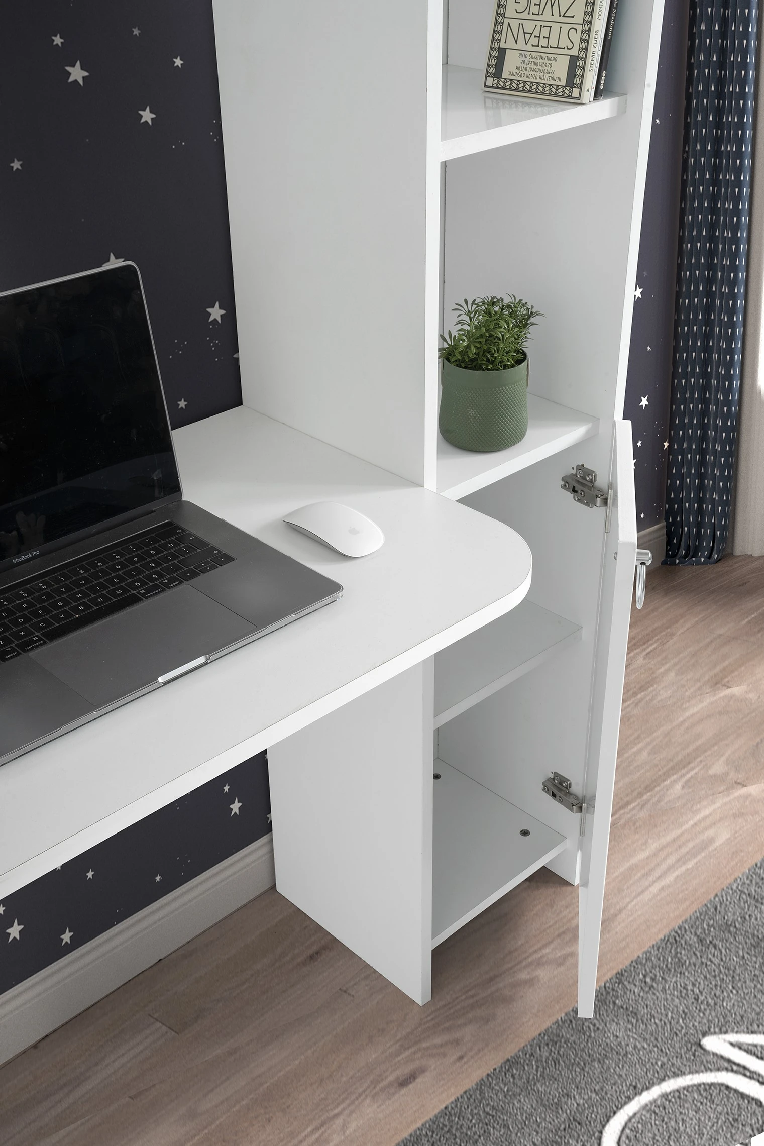 MONZIO Mars Beyaz Dolaplı Çalışma Masası