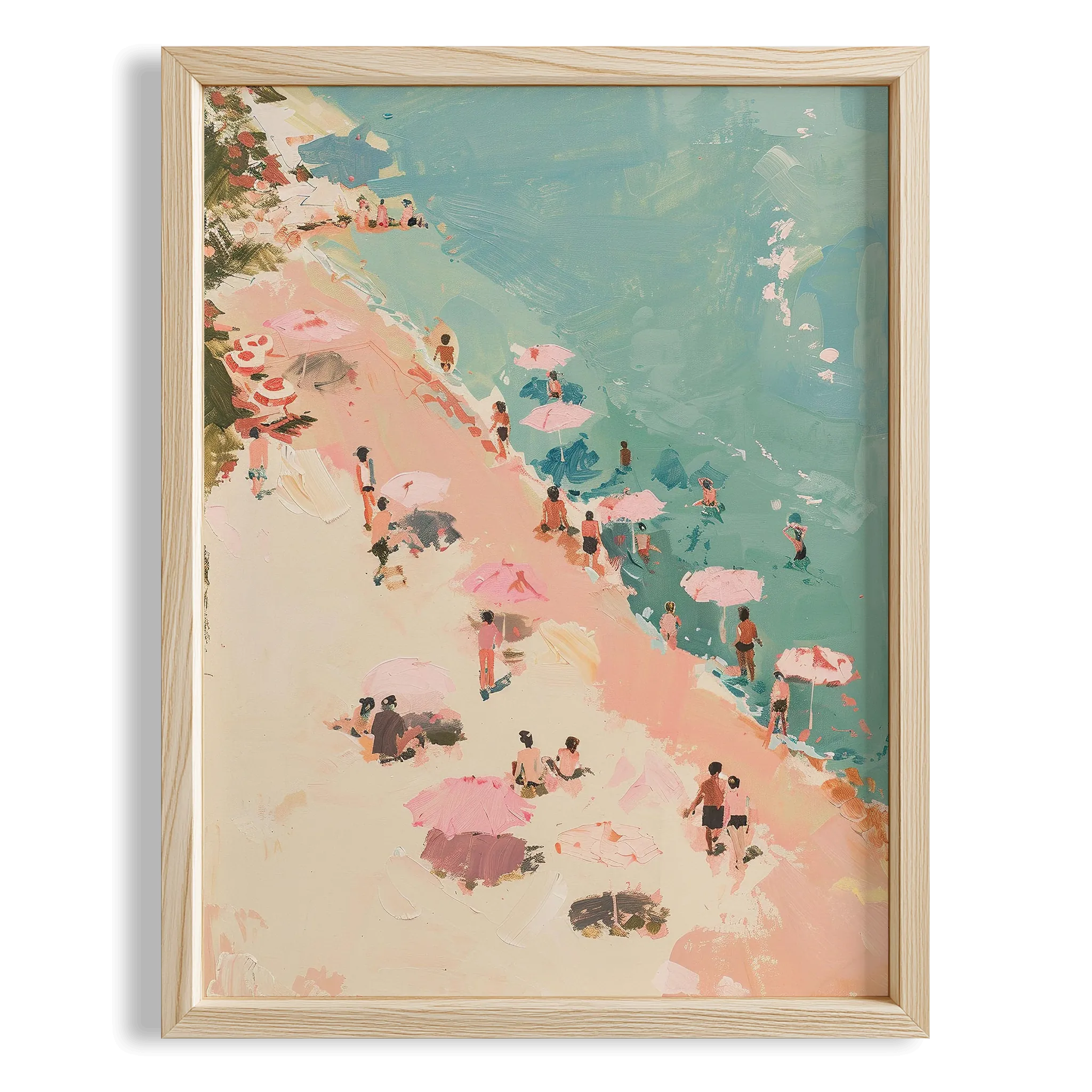 Pembe Şemsiyeli Plaj Pastel Maximalist - Duvar Tablosu