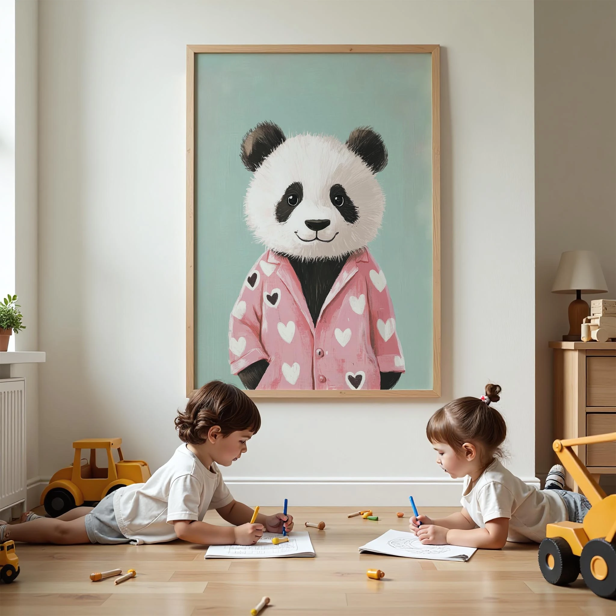 Pijamalı Uykucu Panda - Mavi Fon