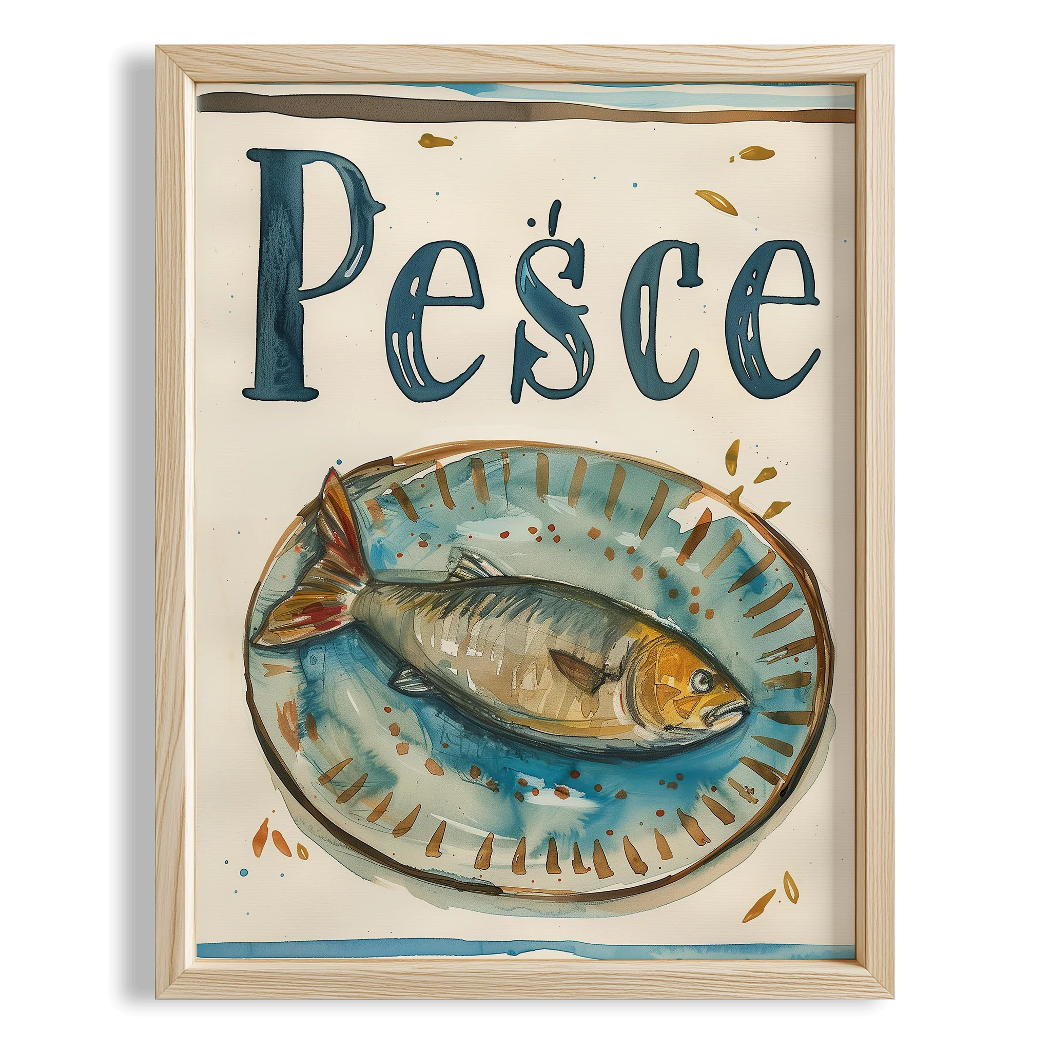 Pesce İtalyanca Tipografi Mutfak Duvar Tablosu II