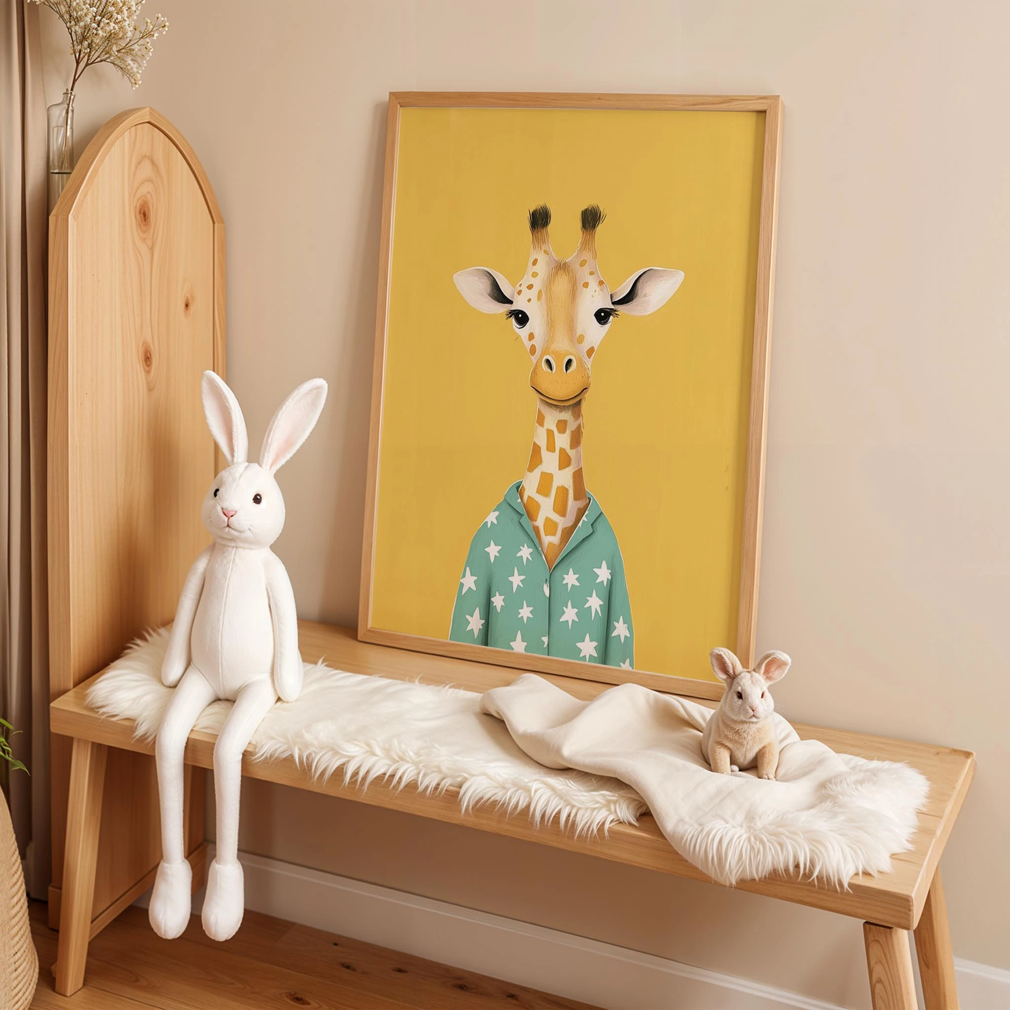 Pijamalı Uykucu Zürafa - Sarı Fon