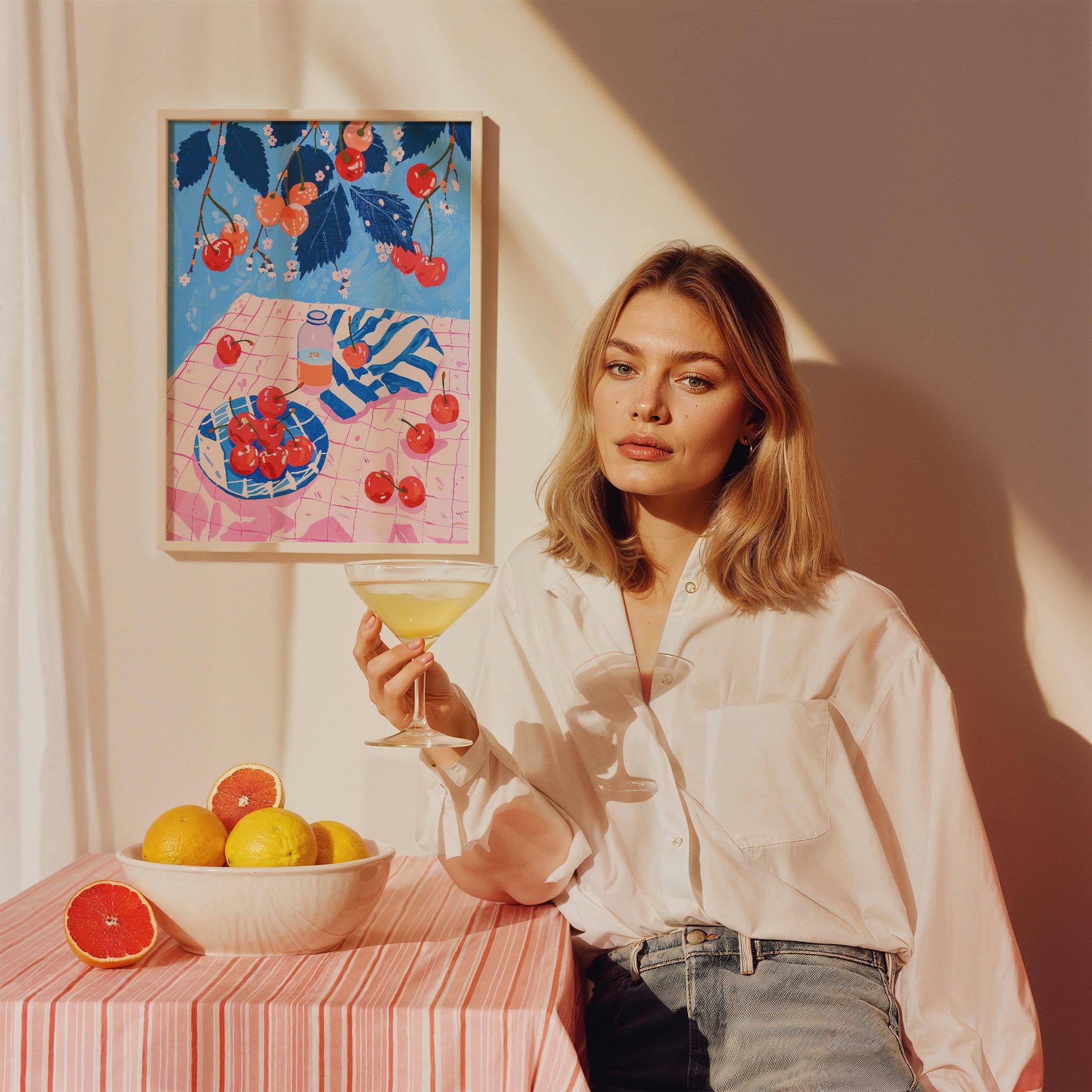 Kirazlı Tatlı Sofrası Yaz Teması Mutfak Duvar Tablosu