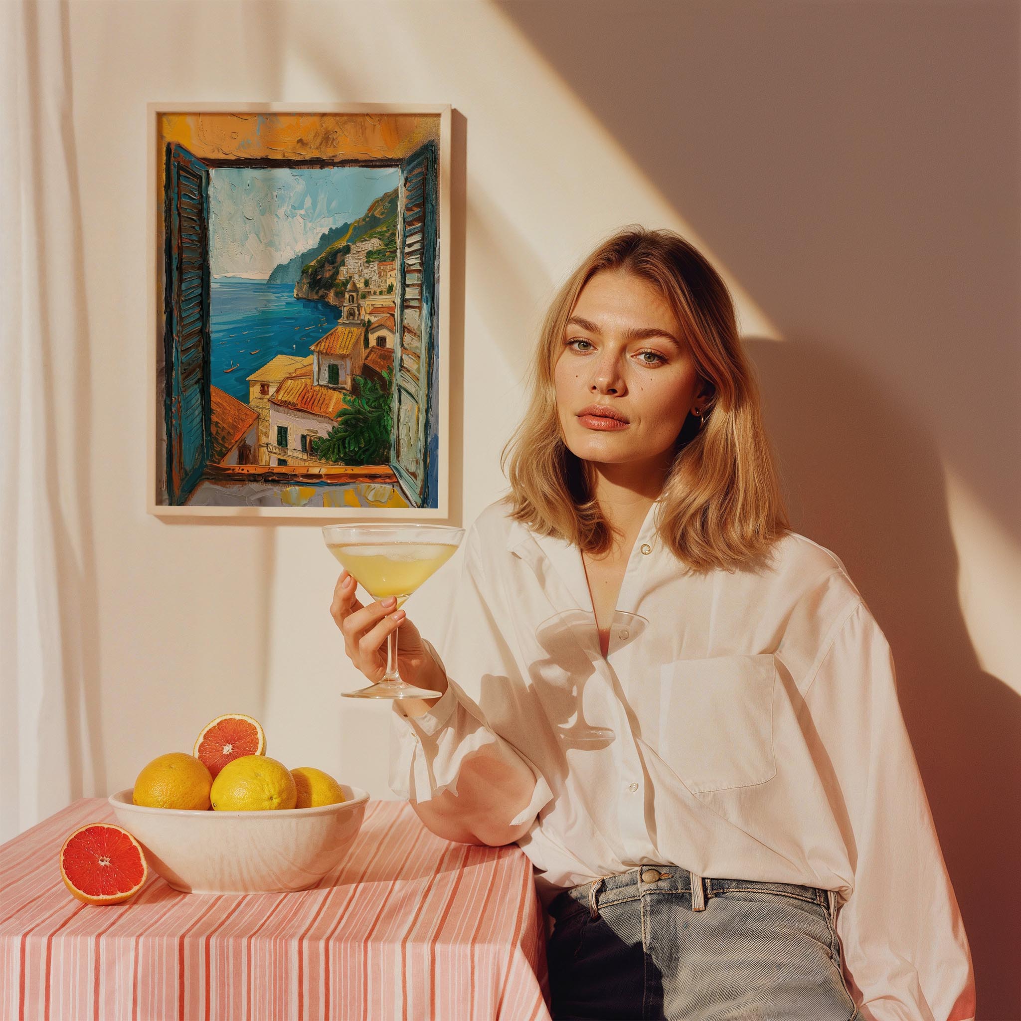 Amalfi Penceresinden Manzara Akdeniz İtalya Koleksiyonu Mutfak Duvar Tablosu