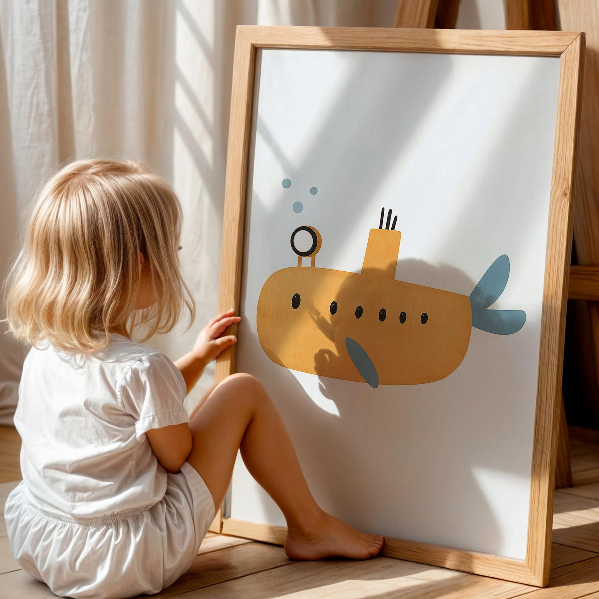 Sevimli Denizaltı Deniz Temalı Çocuk Odası Ahşap Tablo