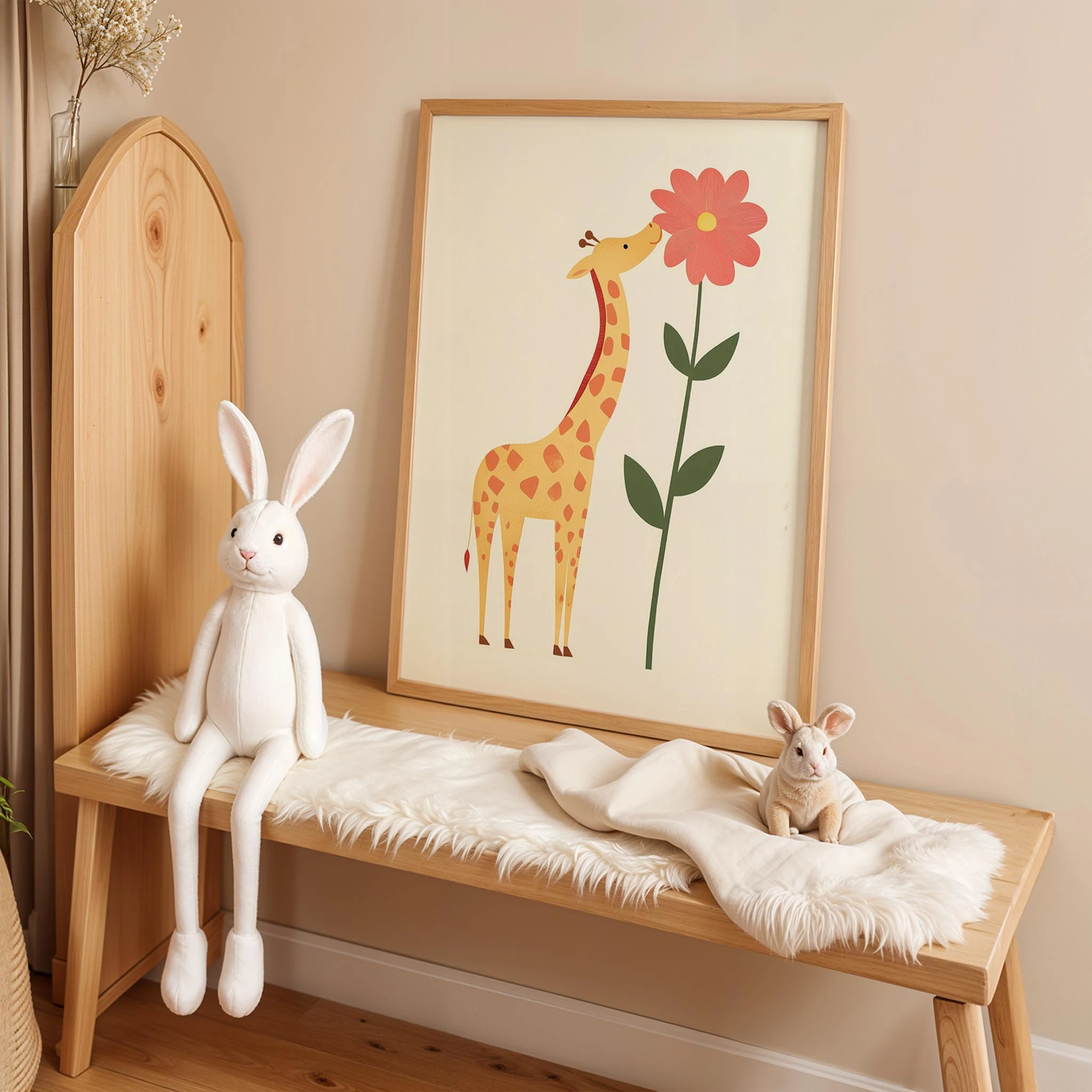 Çiçek ve Zürafa - Beyaz Fon