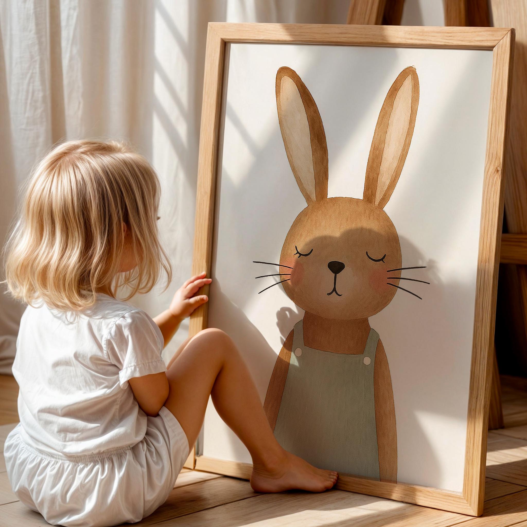 Sevimli Tavşan Hayvan Temalı Çocuk Odası Ahşap Tablo II