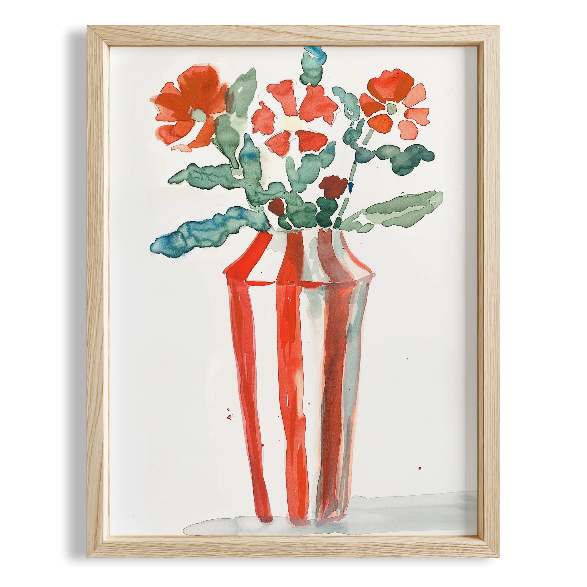 Vazo ve Çiçekler VI - Kırmızı Çizgi Suluboya