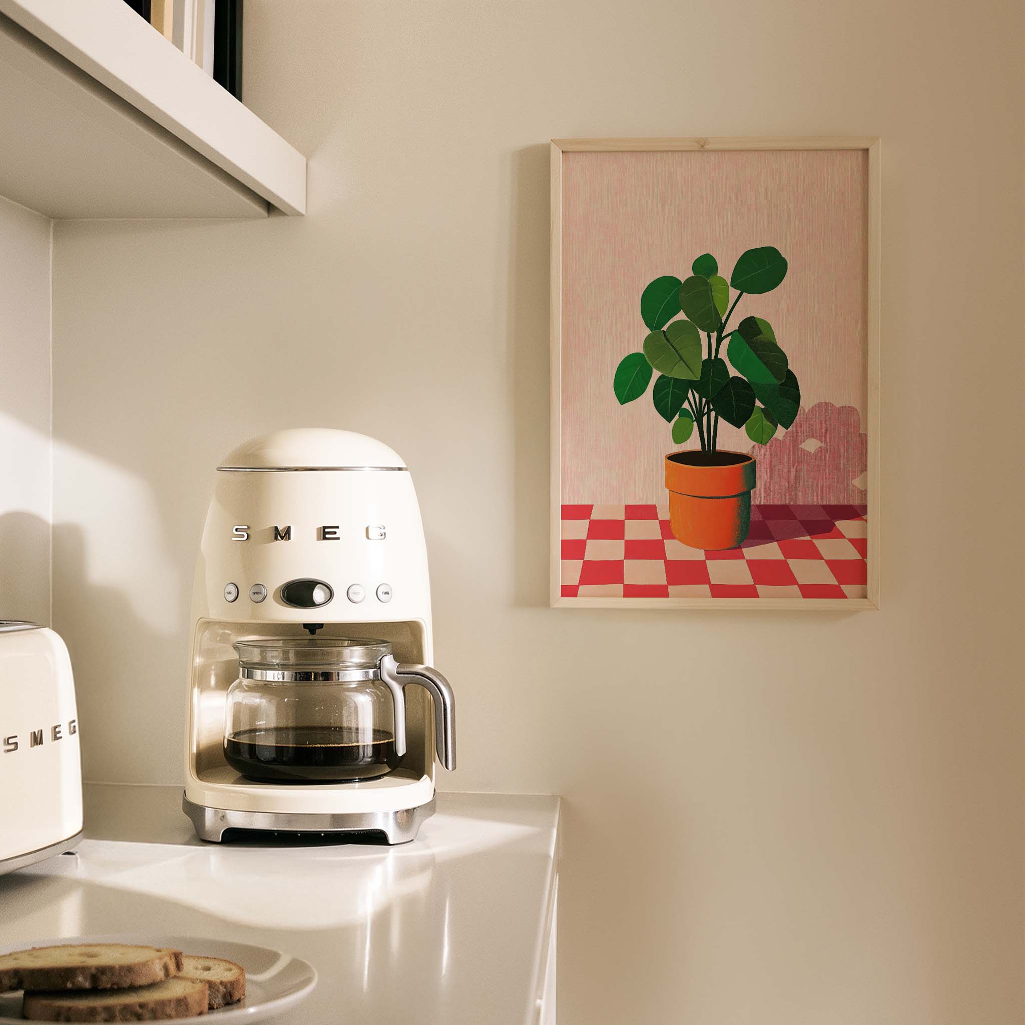 Yeşil Saksı Bitkisi Geometrik Zemin - Duvar Tablosu