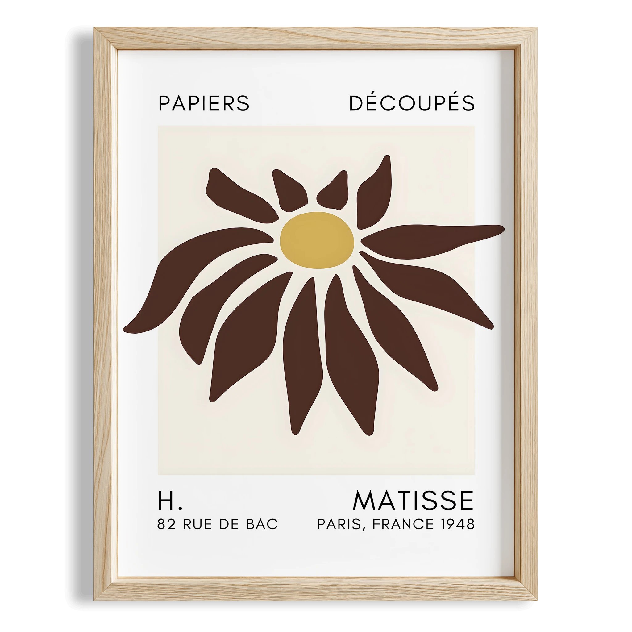 Matisse Kağıt Kesimleri Serisi Toprak Tonu Kahverengi Soyut Çiçek I Duvar Tablosu