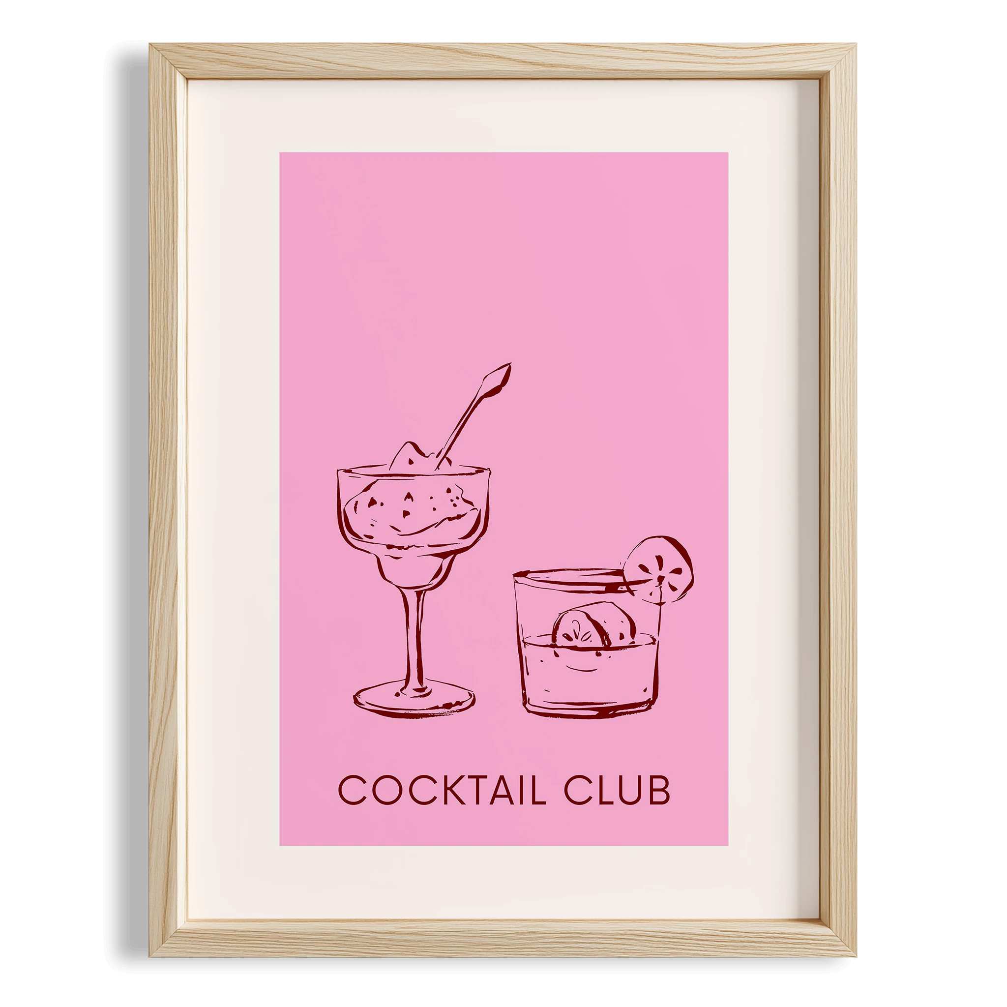 Koktel Kulübü Pembe Tipografi Mutfak Duvar Tablosu