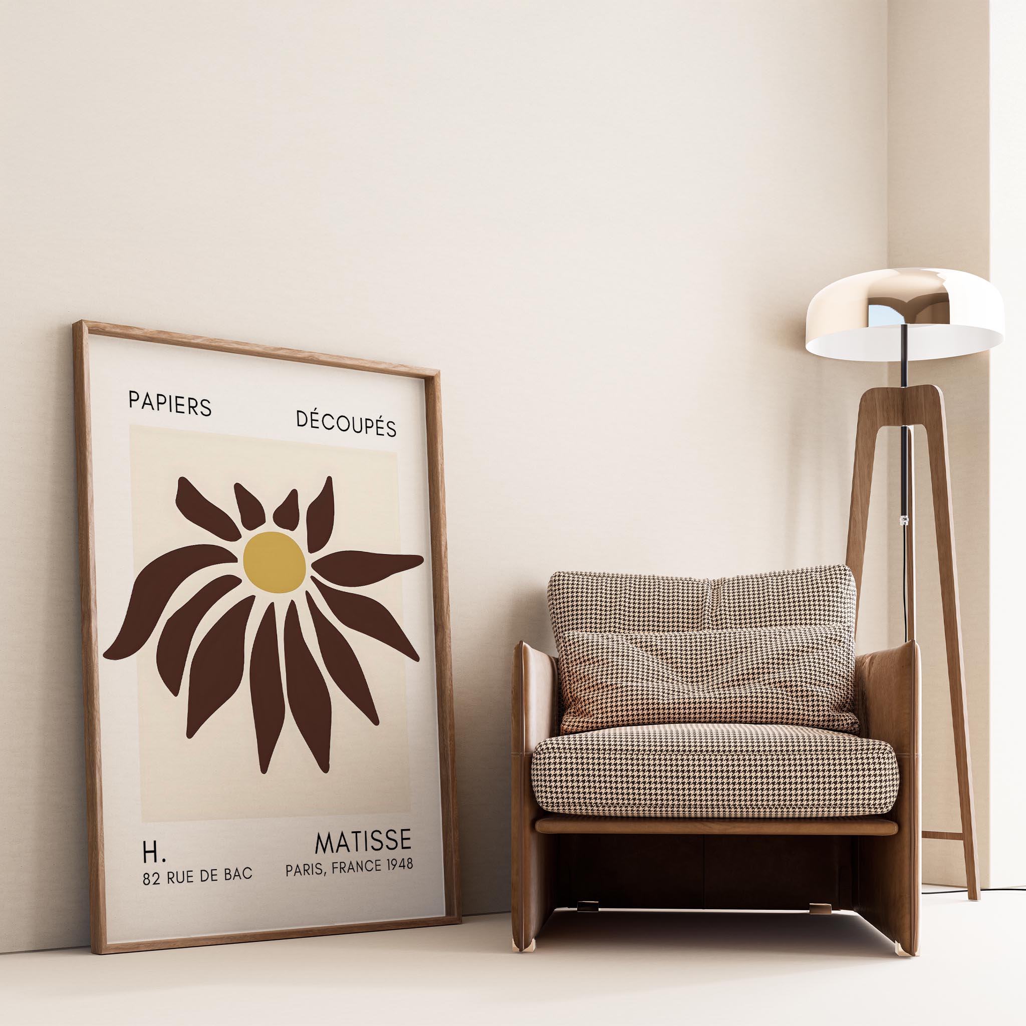 Matisse Kağıt Kesimleri Serisi Toprak Tonu Kahverengi Soyut Çiçek I Duvar Tablosu