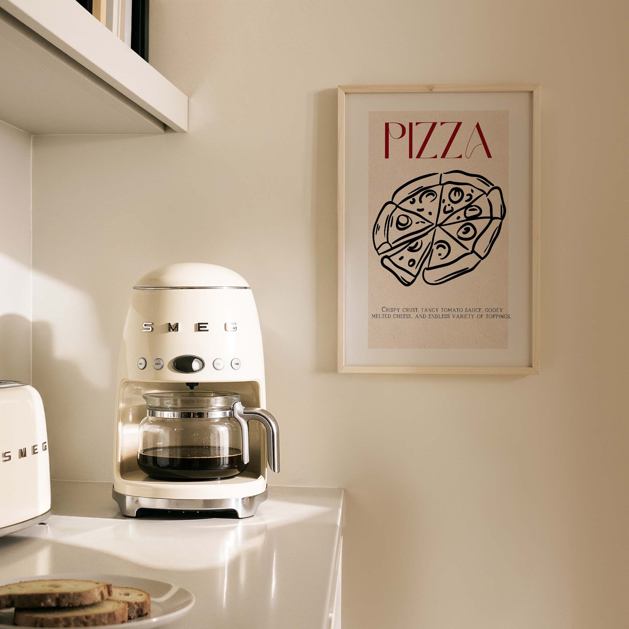 Pizza Çizim Akdeniz İtalya Koleksiyonu Mutfak Duvar Tablosu