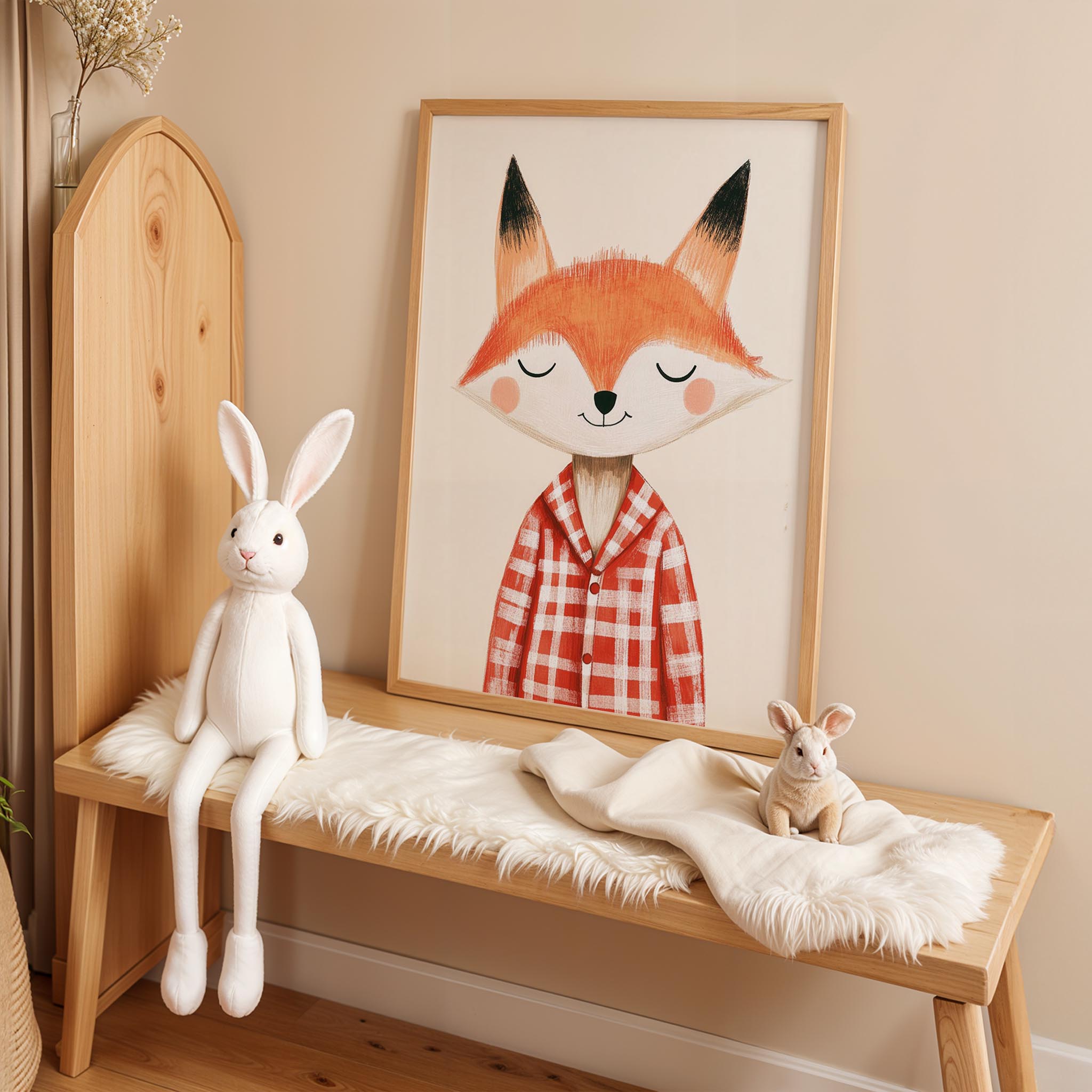 Pijamalı Uykucu Tilki - Beyaz Fon