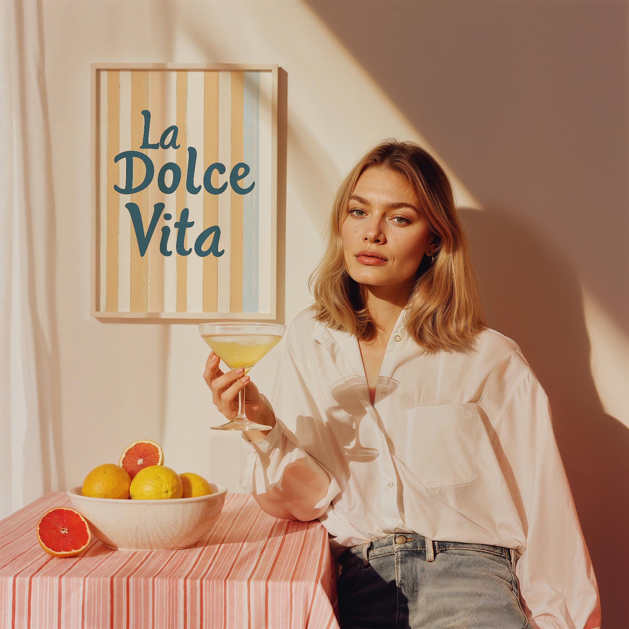 La Dolce Vita Çizgili İtalyanca Tipografi Mutfak Duvar Tablosu II