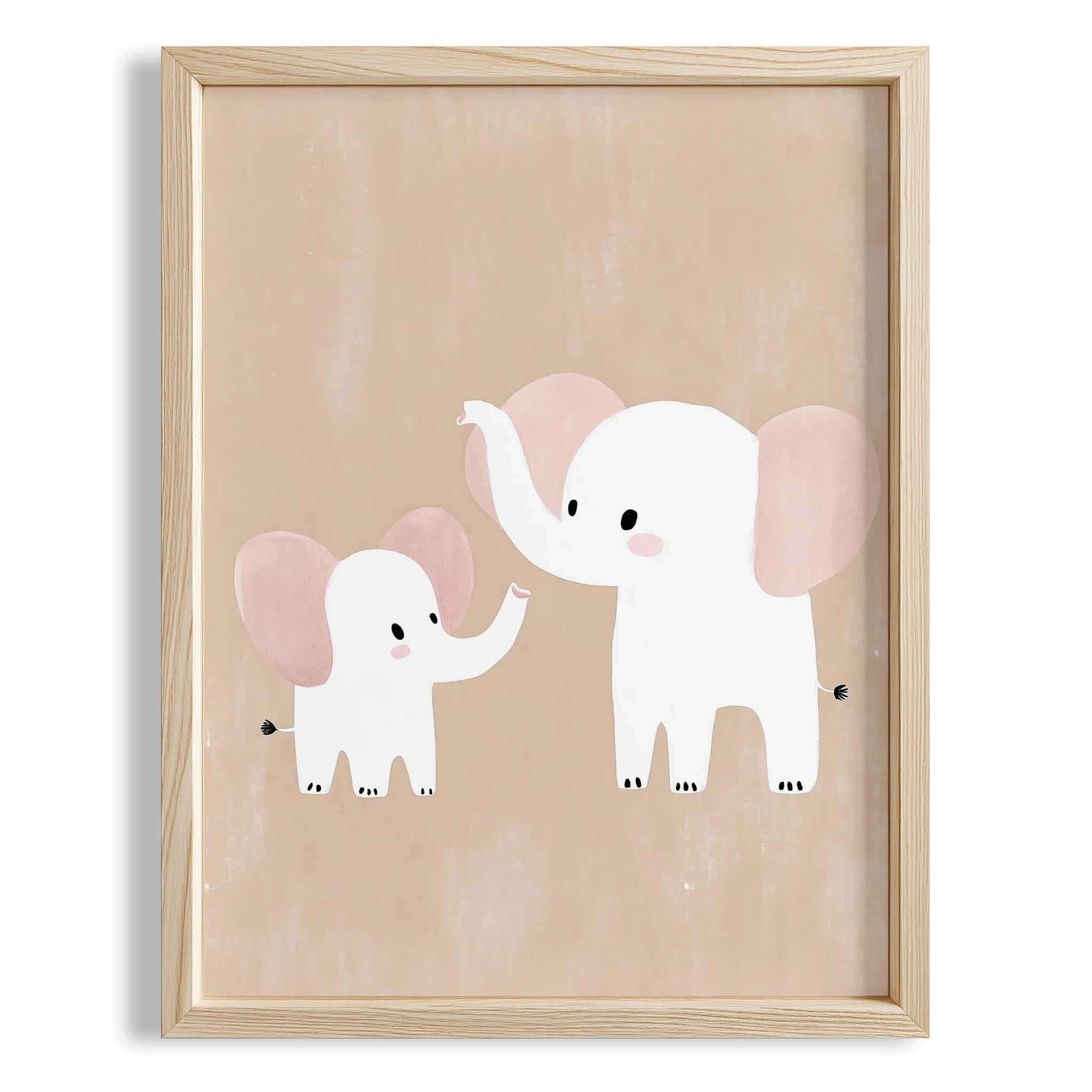 Sevimli Yavru Fil ve Annesi Bohem Kız Çocuk Odası Ahşap Tablo II