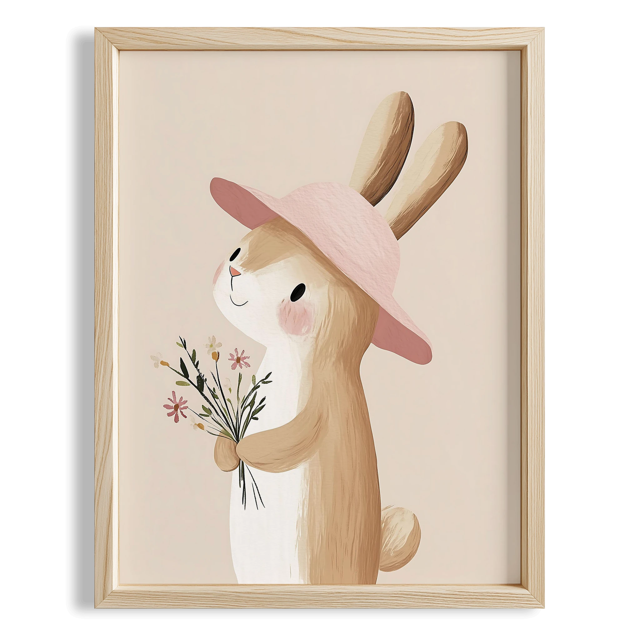 Şapkalı Sevimli Tavşan Bohem Kız Çocuk Odası Ahşap Tablo