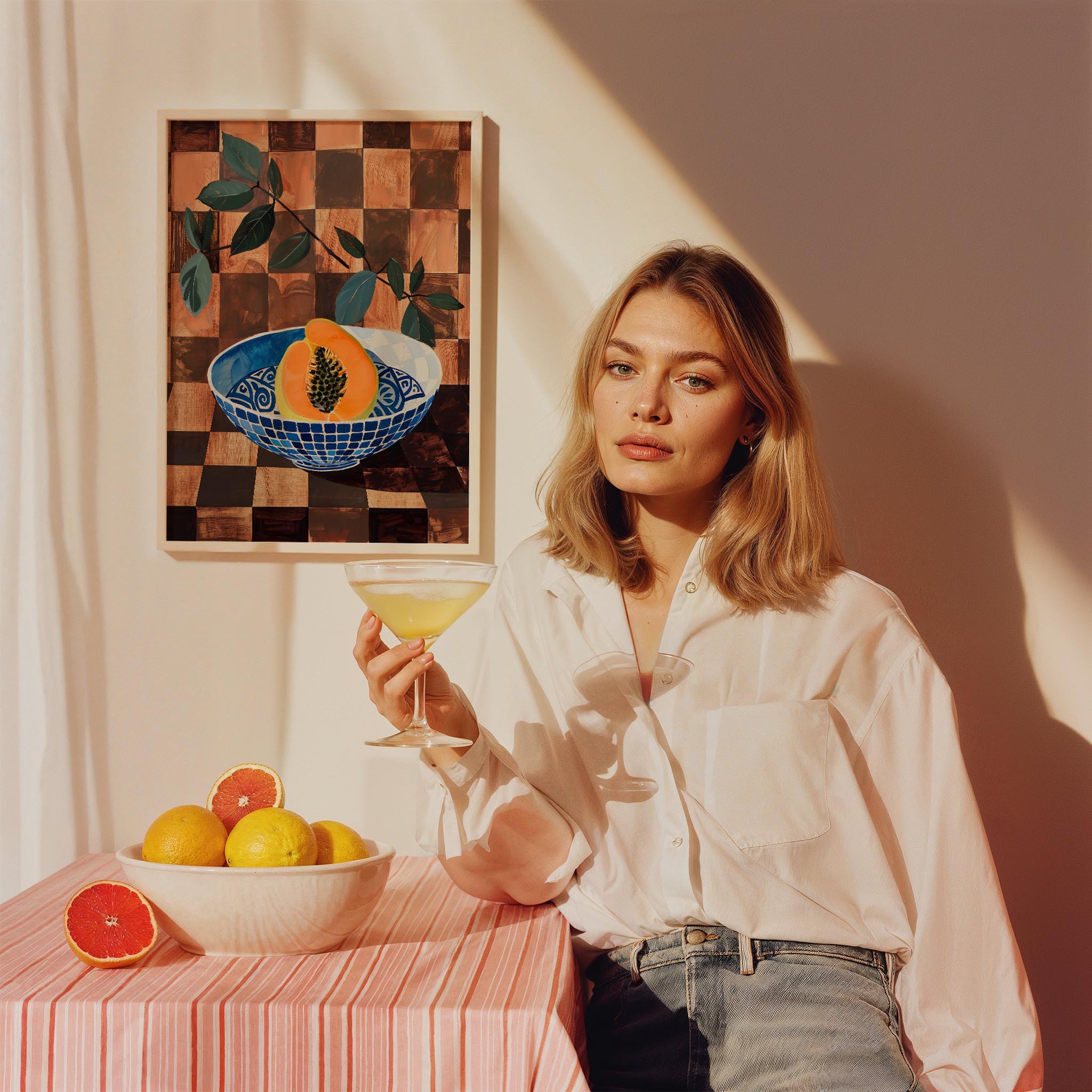 Papaya ve Seramik Kase Akdeniz Koleksiyonu Mutfak Duvar Tablosu