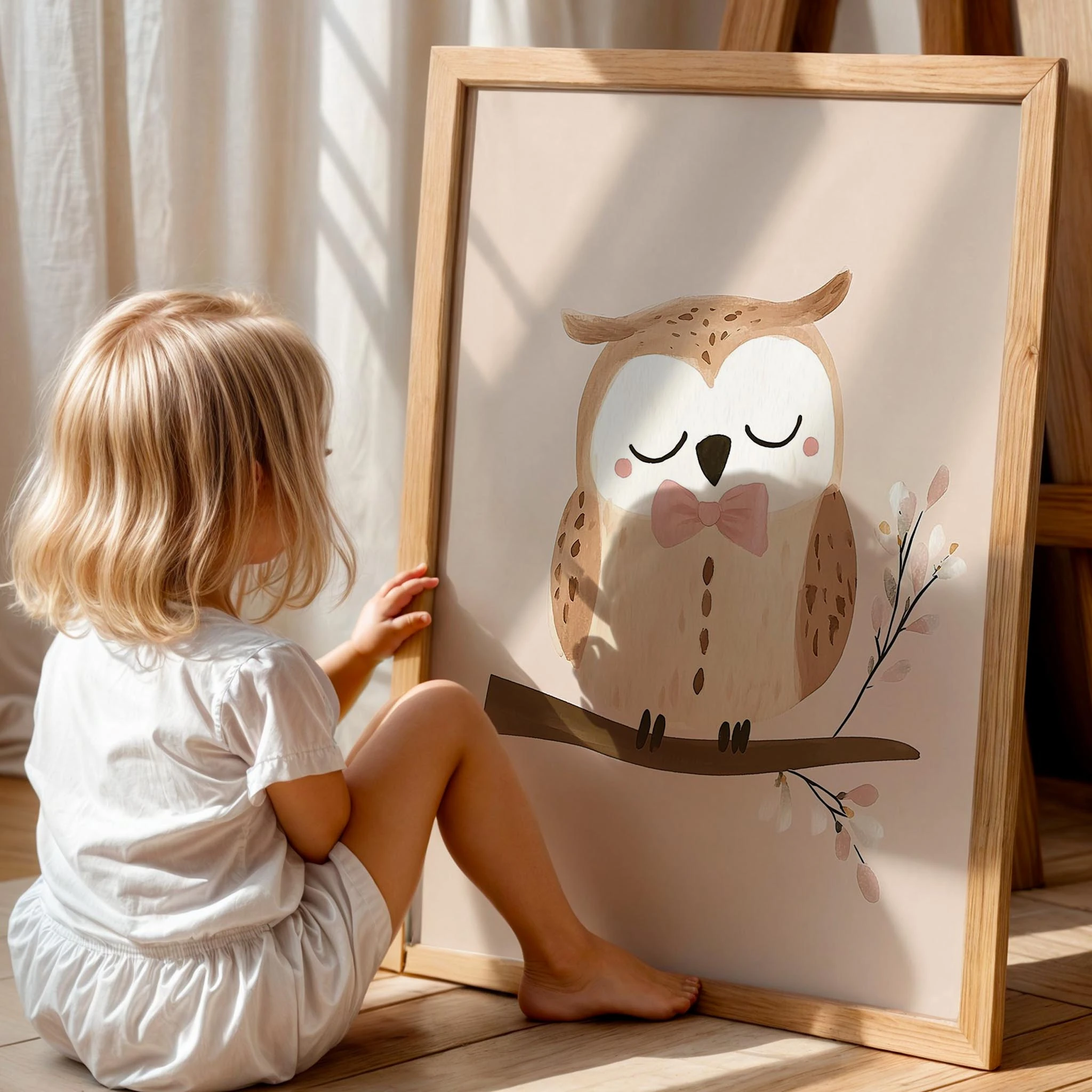 Sevimli Baykuş Bohem Kız Çocuk Odası Ahşap Tablo II