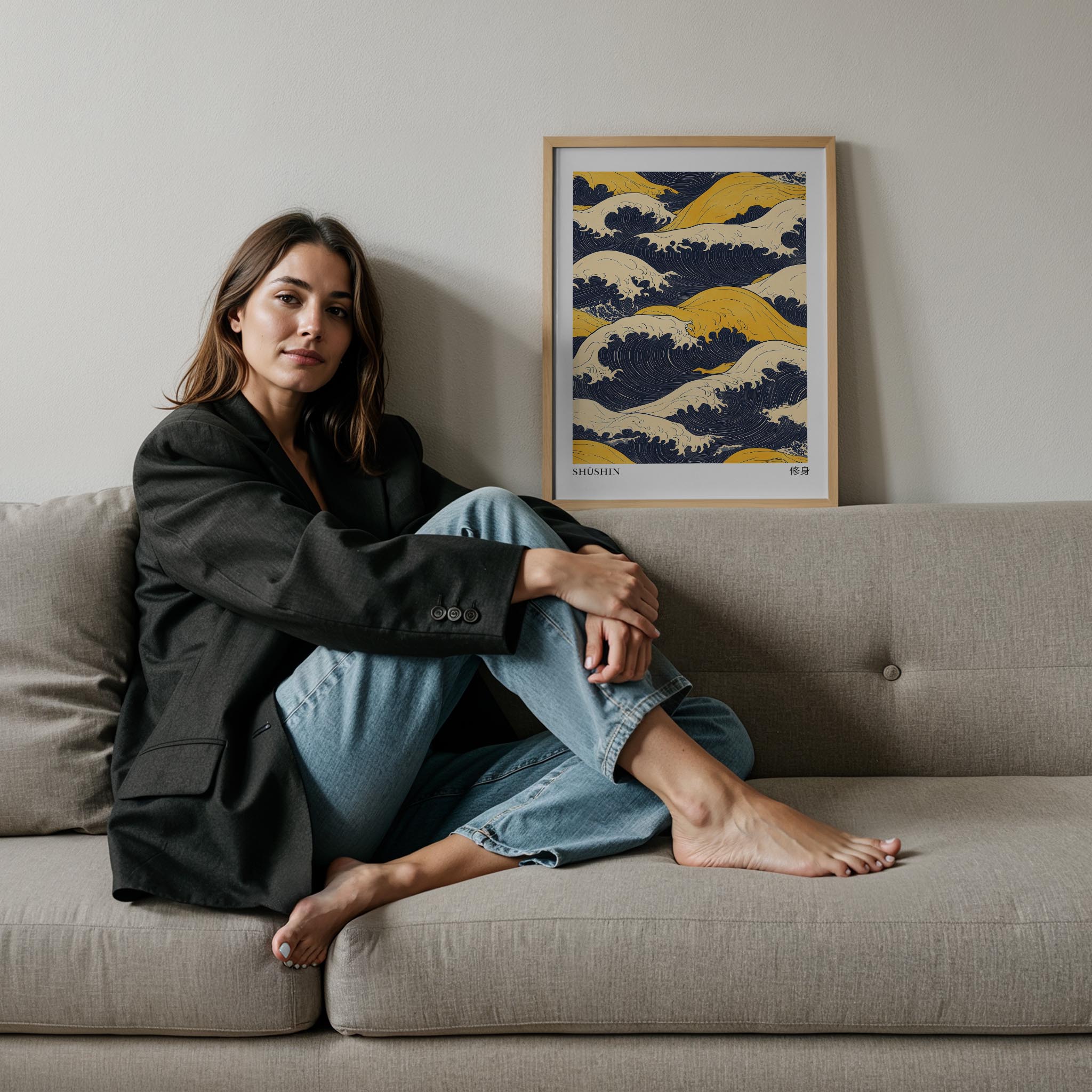 Japandi Sarı Mavi Dalgalar - Erdem