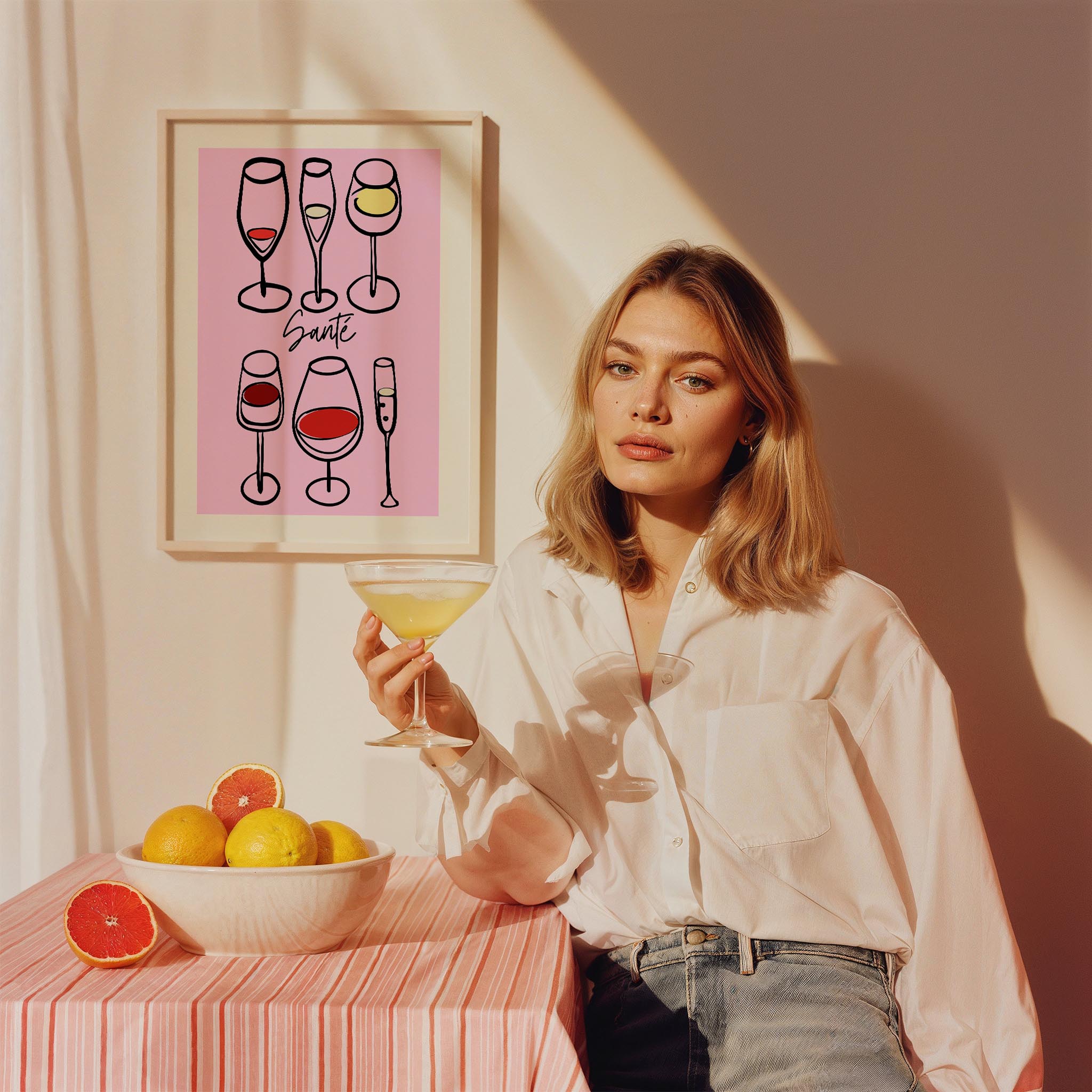 Şarap Kadehleri İllüstrasyon Mutfak Duvar Tablosu