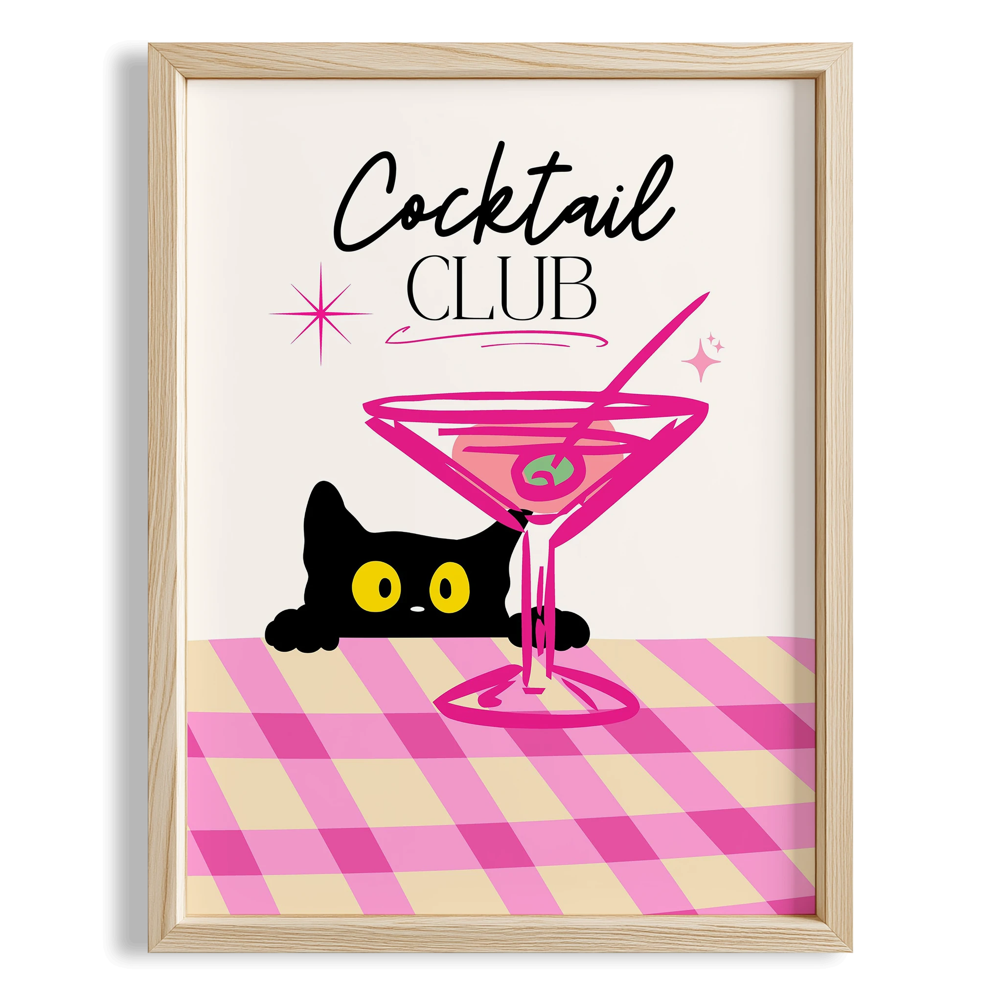 Cocktail Club Kedi Kokteyl Mutfak Duvar Tablosu