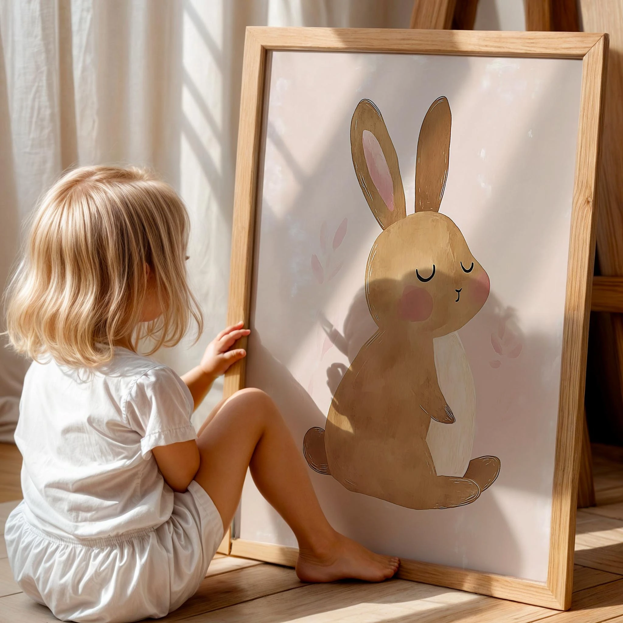Sevimli Yavru Tavşan Bohem Kız Çocuk Odası Ahşap Tablo