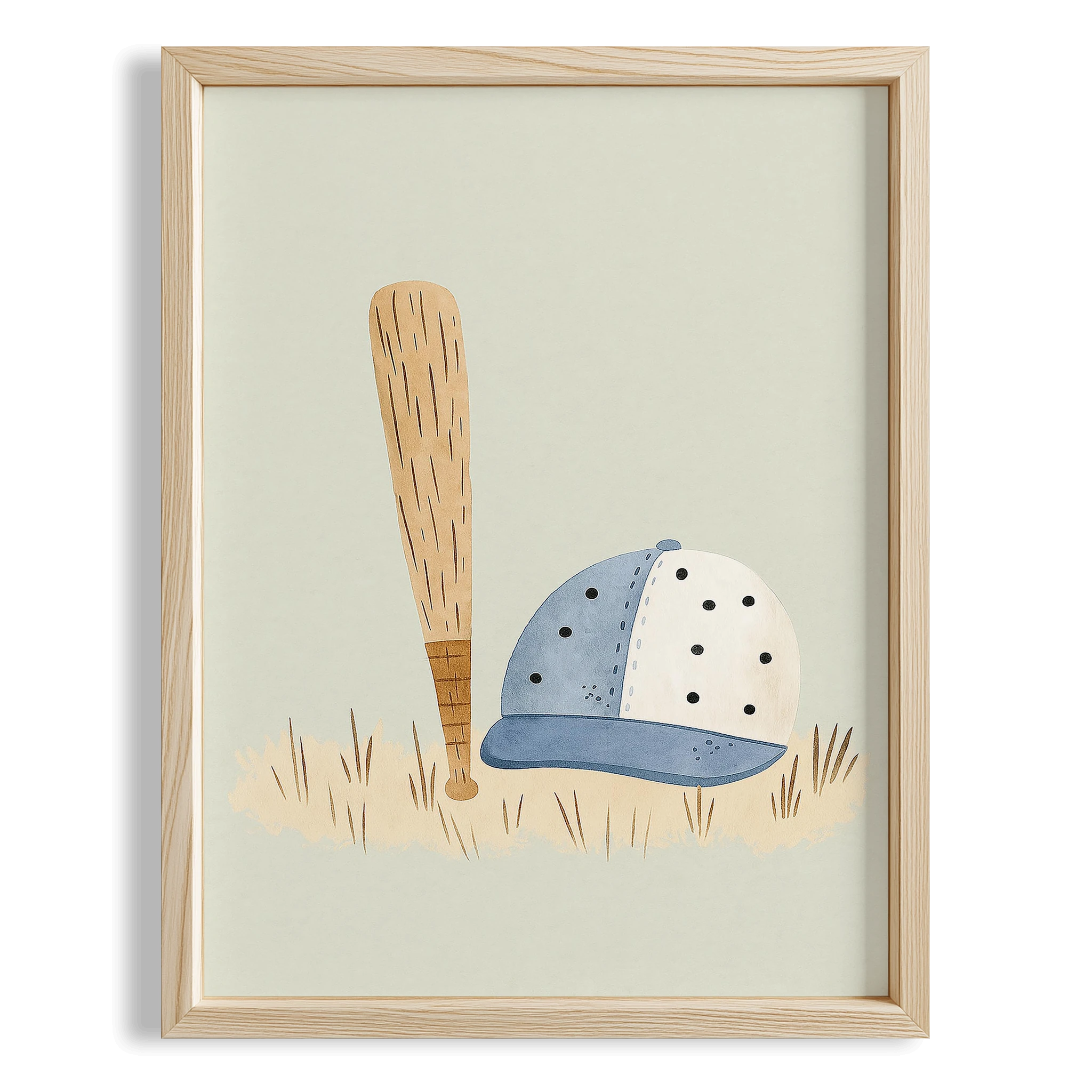 Beyzbol Sopası ve Şapkası Erkek Çocuk Odası Ahşap Tablo