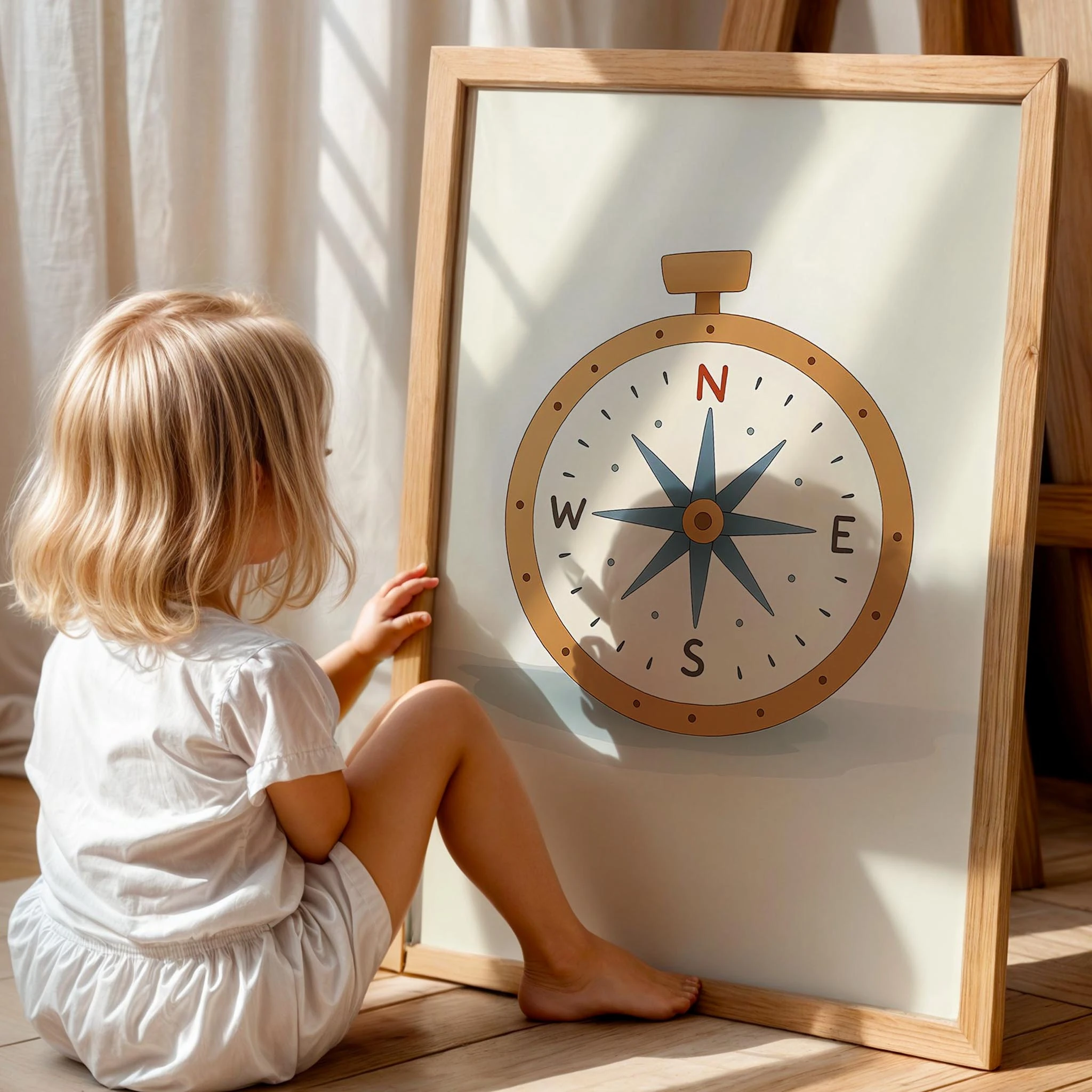 Pusula Deniz Temalı Erkek Çocuk Odası Ahşap Tablo