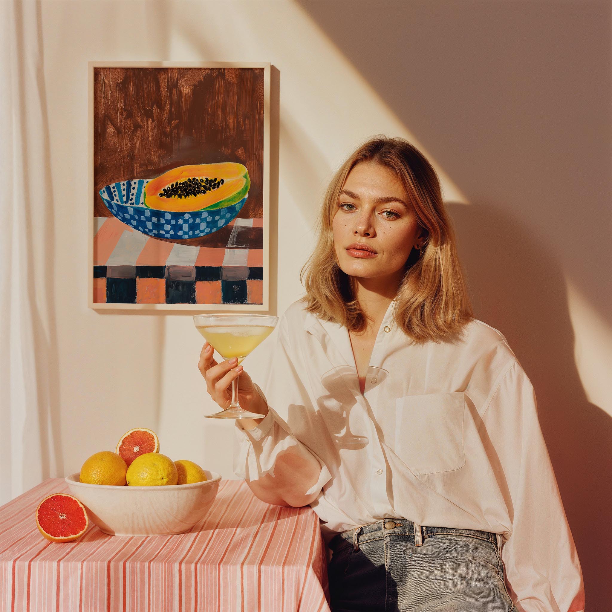 Papaya ve Seramik Kase Akdeniz Koleksiyonu Mutfak Duvar Tablosu III