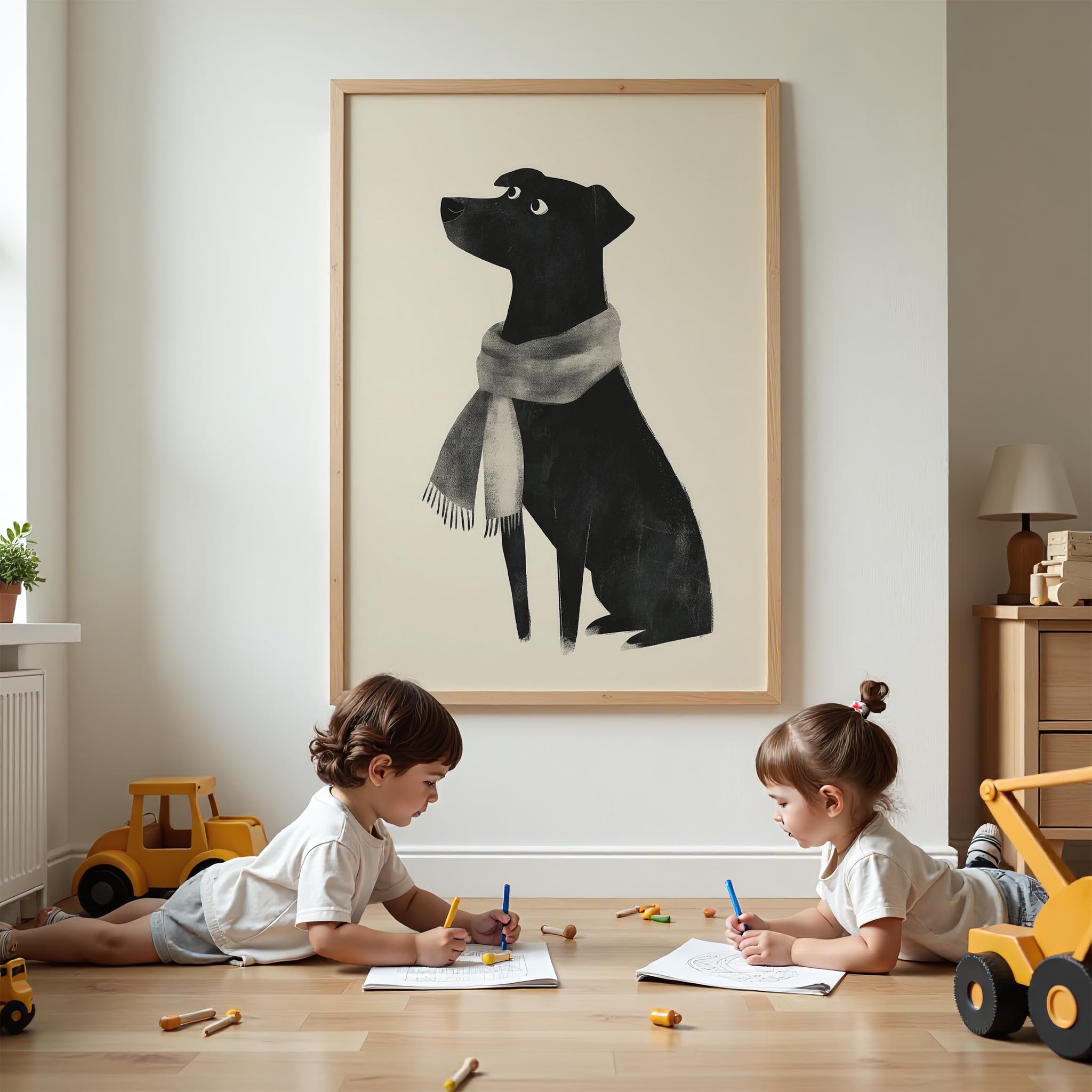 Atkılı Siyah Köpek - Krem Fon