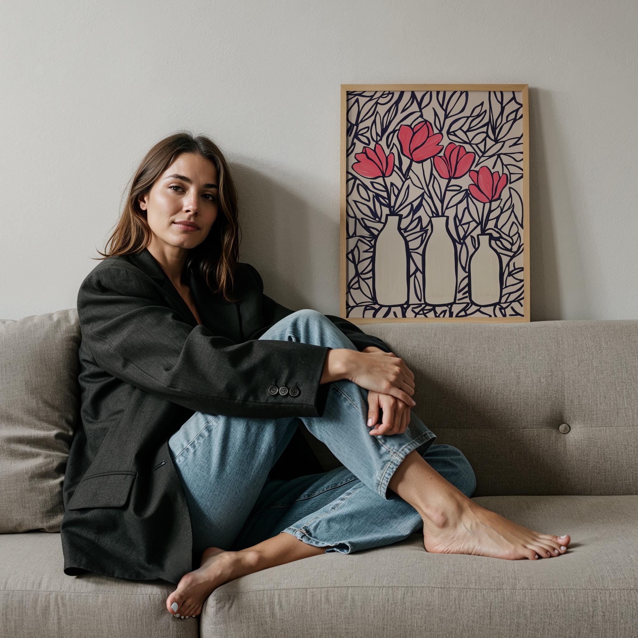 Vazo ve Çiçekler XI - Pembe Siyah Uyumu