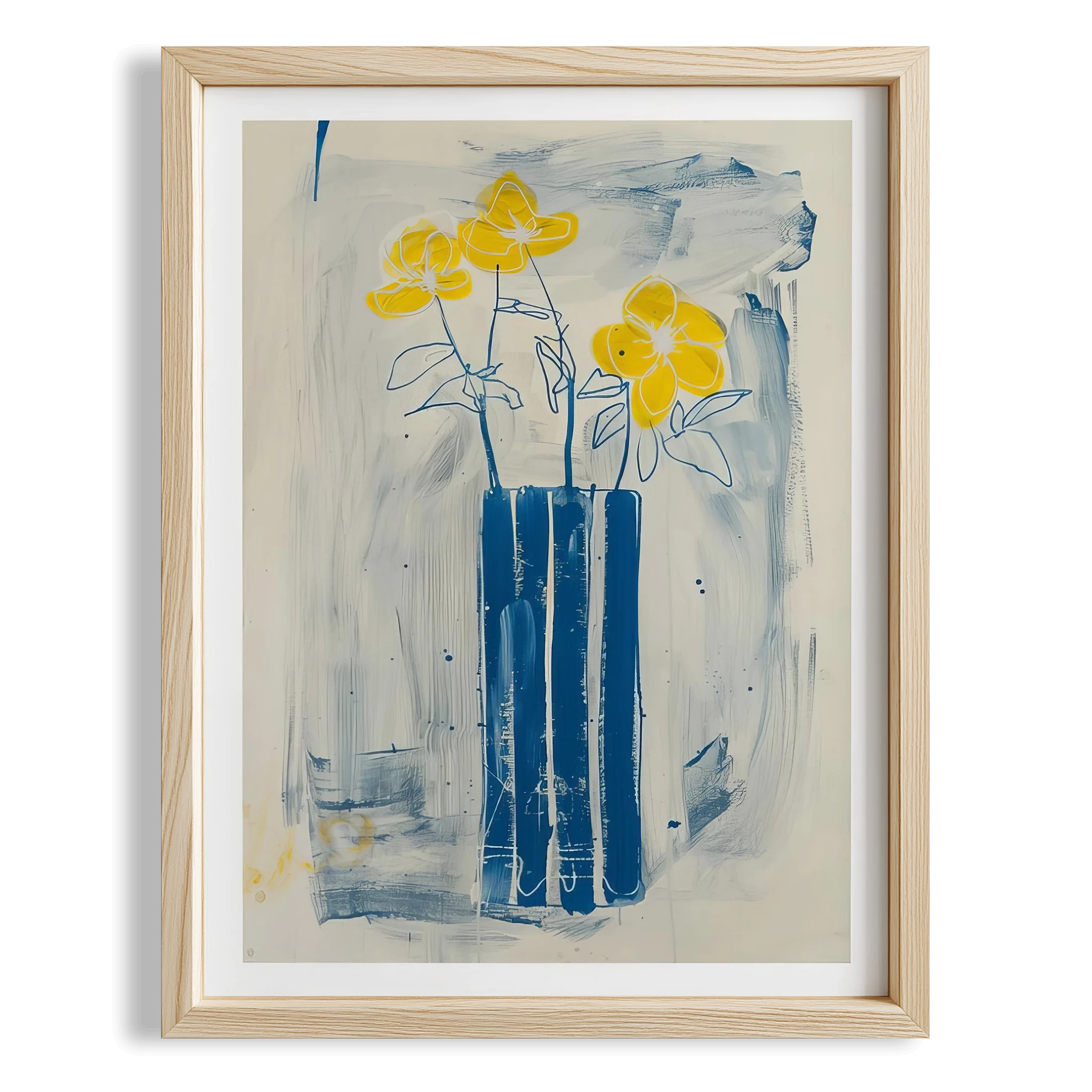 Soyut Vazo ve Çiçekler II - Mavi Sarı