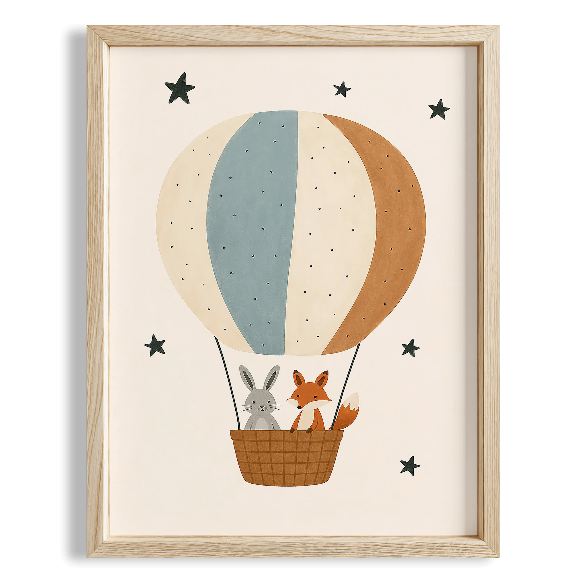 Tilki ve Tavşan Balonda Minimalist Çocuk Odası Ahşap Tablo