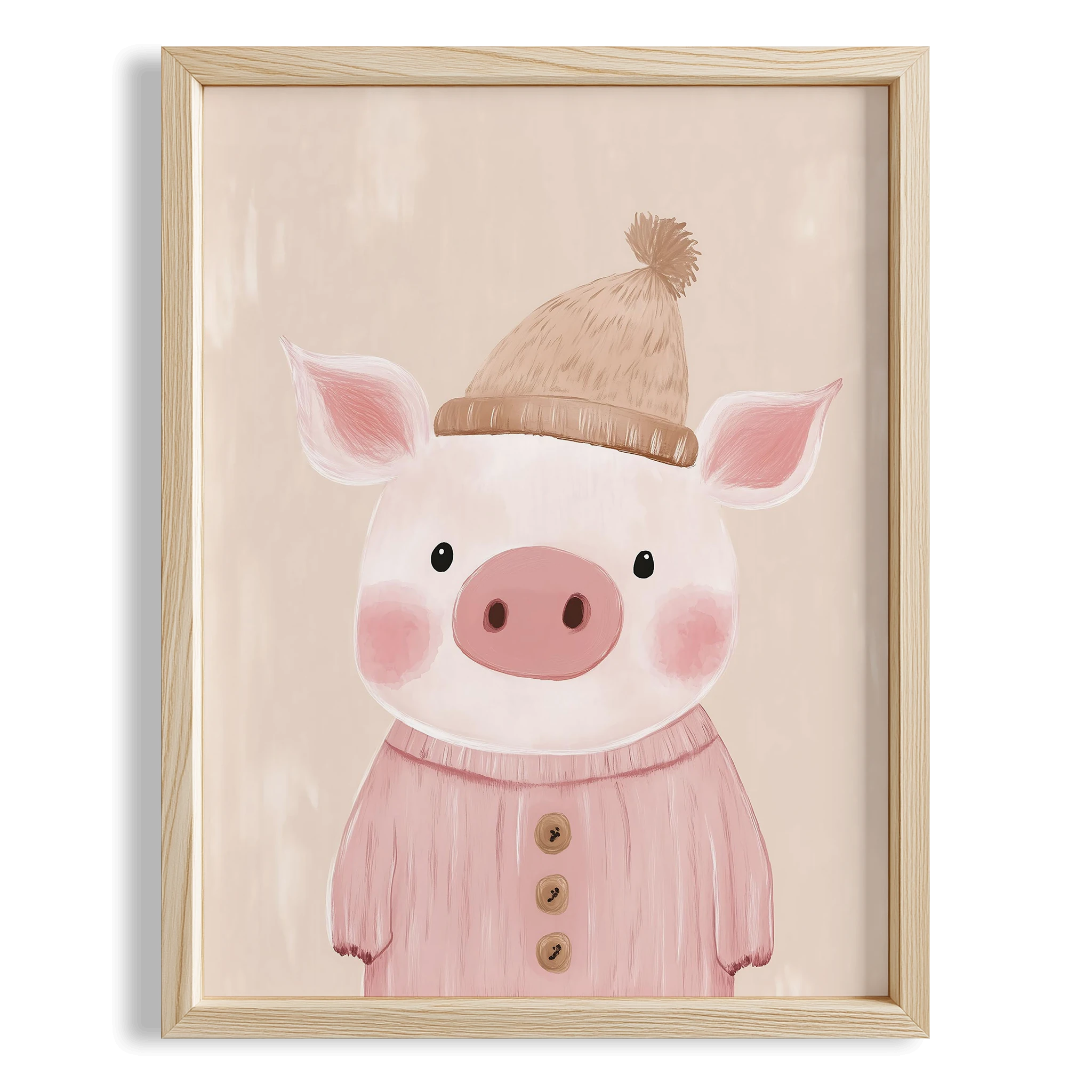 Tatlı Pembe Domuzcuk Bohem Kız Çocuk Odası Ahşap Tablo