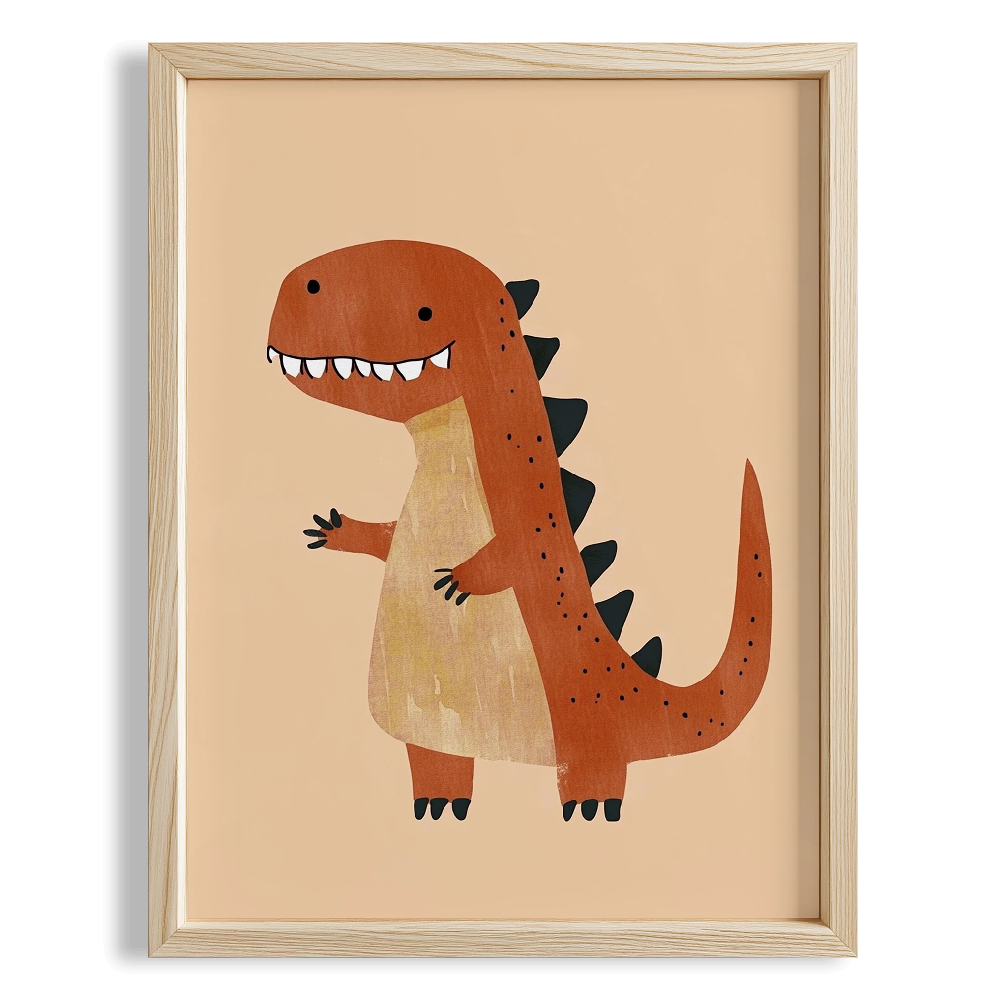 Gülen Dinozor Temalı Bej Fonlu Çocuk Odası Ahşap Tablo II