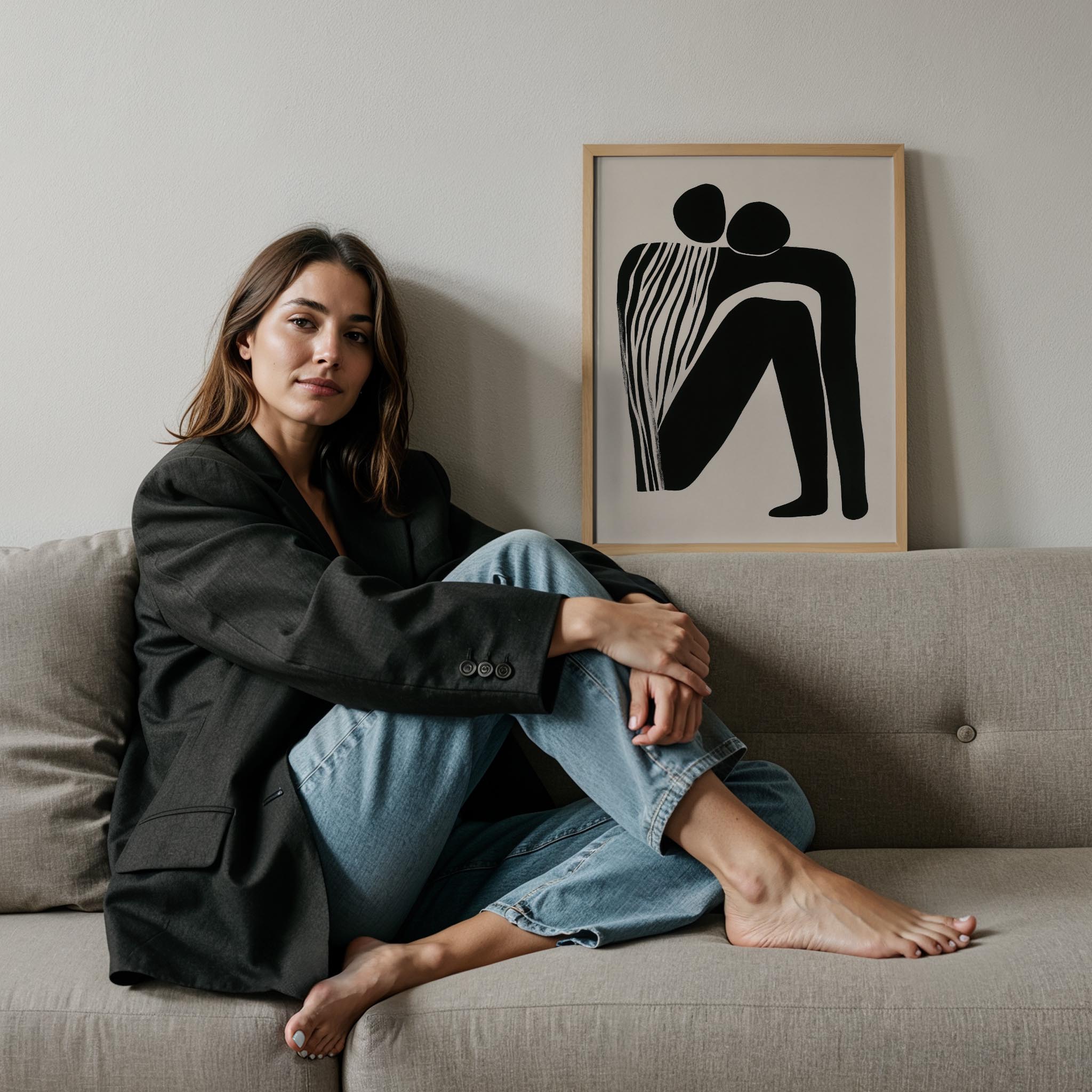 İki Ruh Tek Form - Siyah Beyaz Figüratif