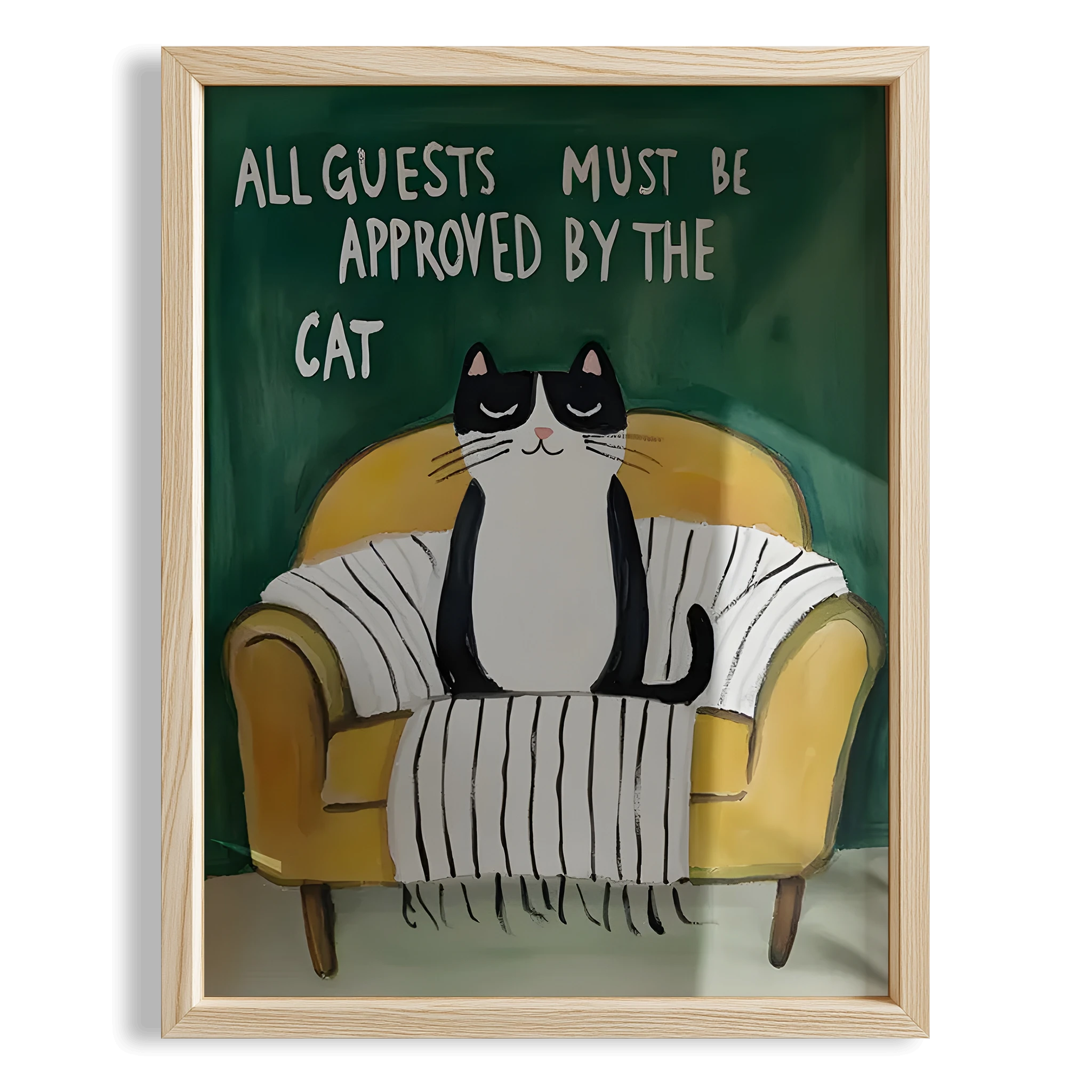Kedi Baskı IV - “All Guests Must Be Approved by the Cat” (Sarı Kanepe)
