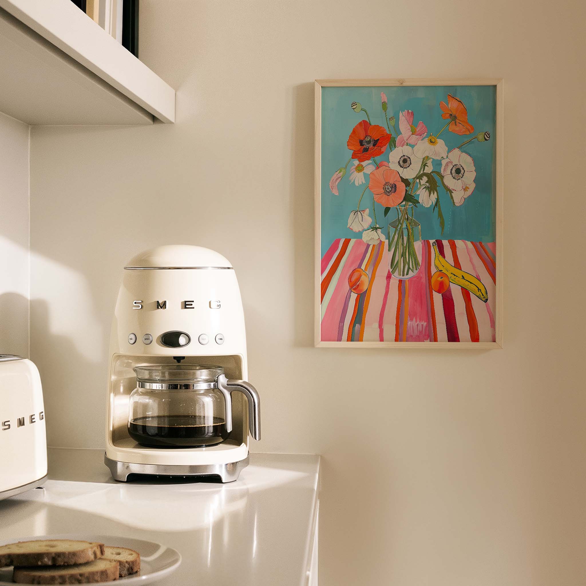 Renkli Çiçek Buketi Pastel Sofra - Duvar Tablosu