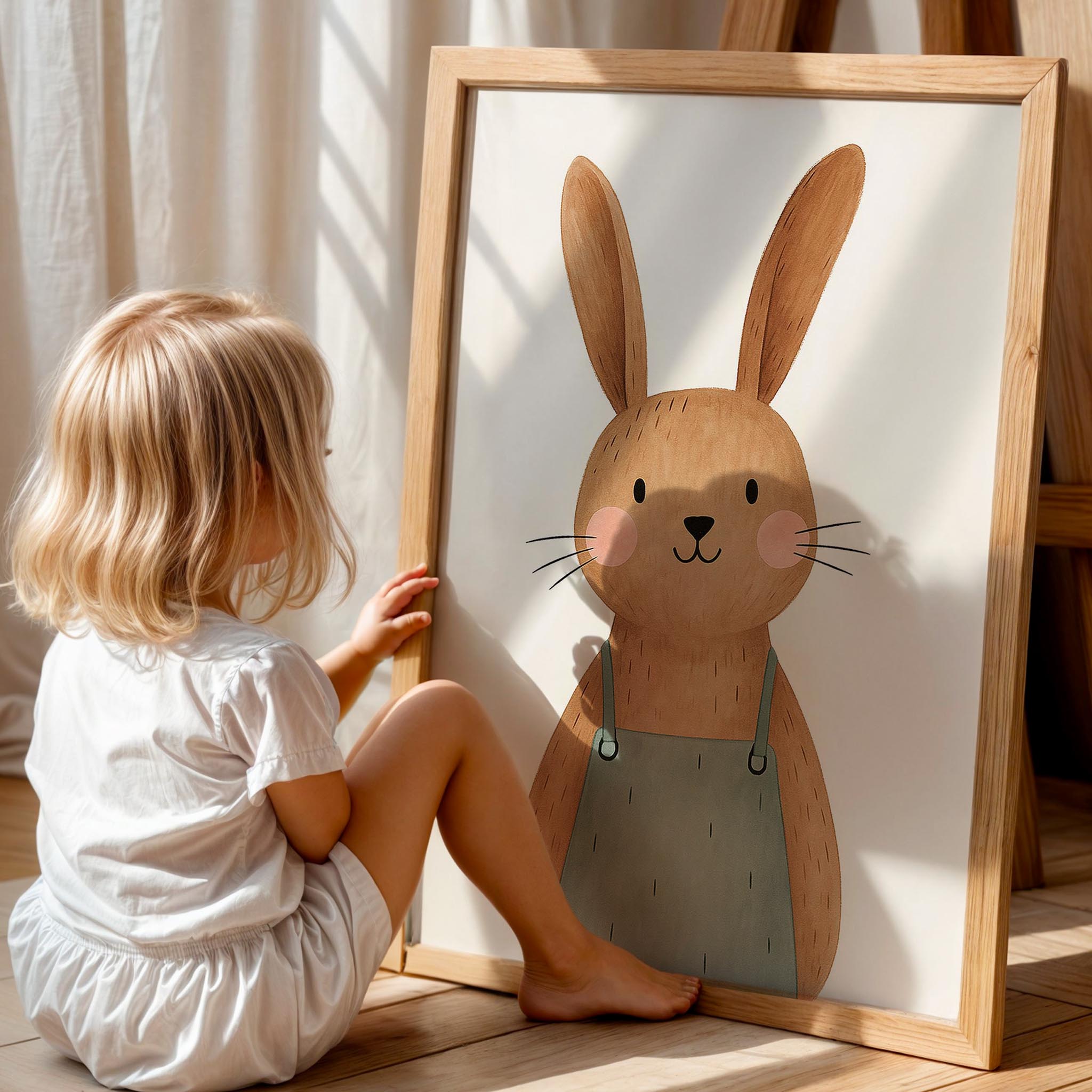 Sevimli Tavşan Hayvan Temalı Çocuk Odası Ahşap Tablo I