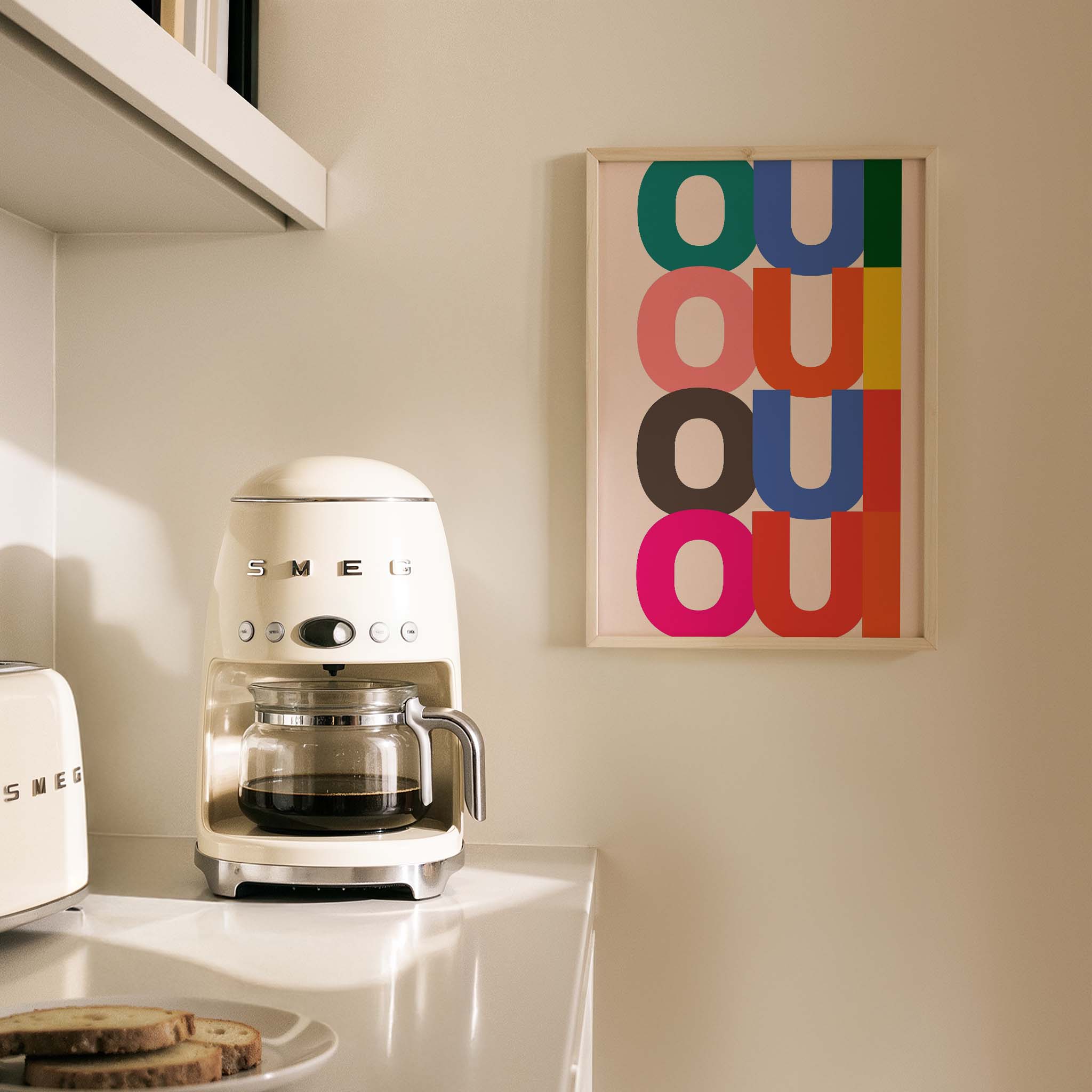 Oui Oui Renkli Fransız Tipografi Mutfak Duvar Tablosu