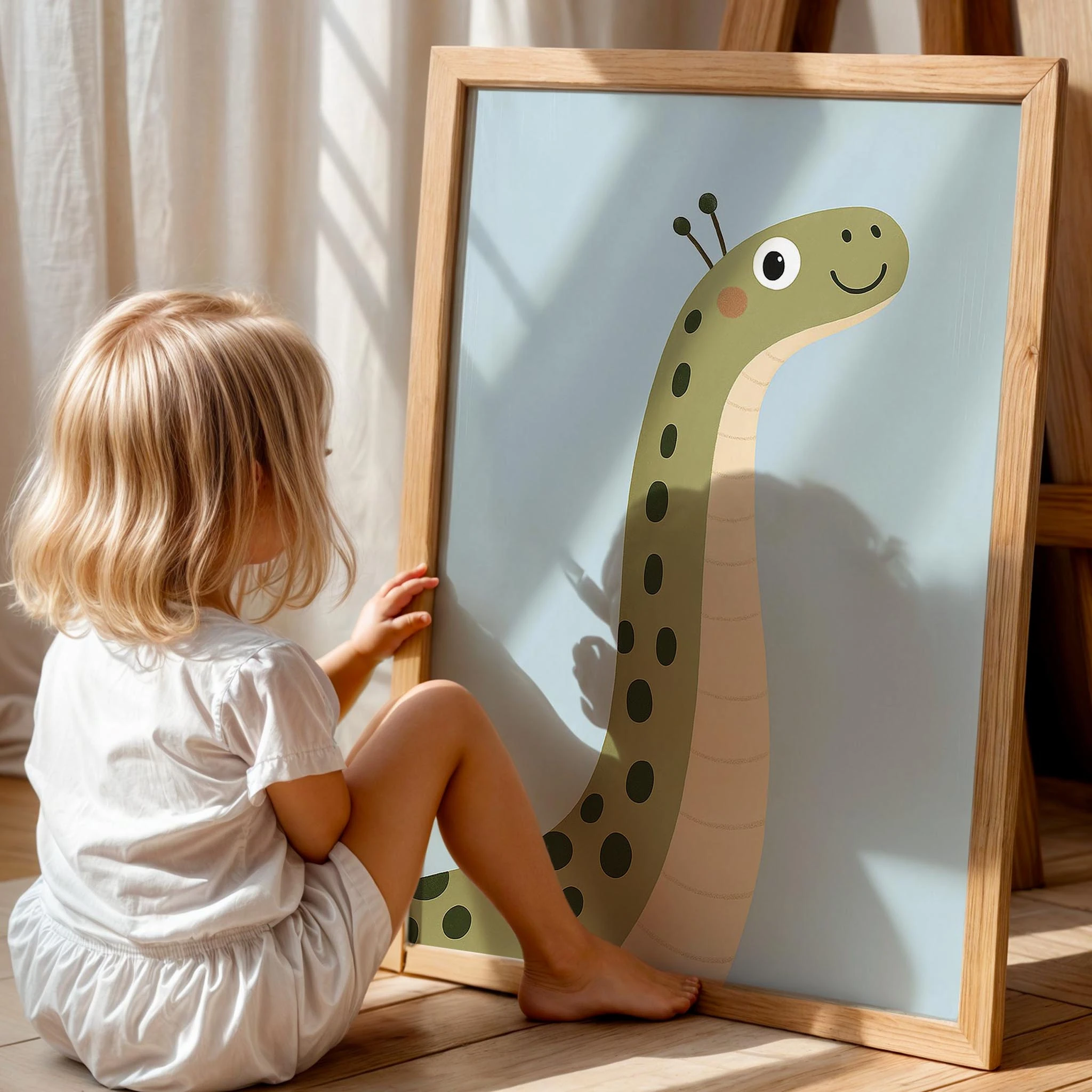 Sevimli Dinozor Mavi Fon Çocuk Odası Ahşap Tablo